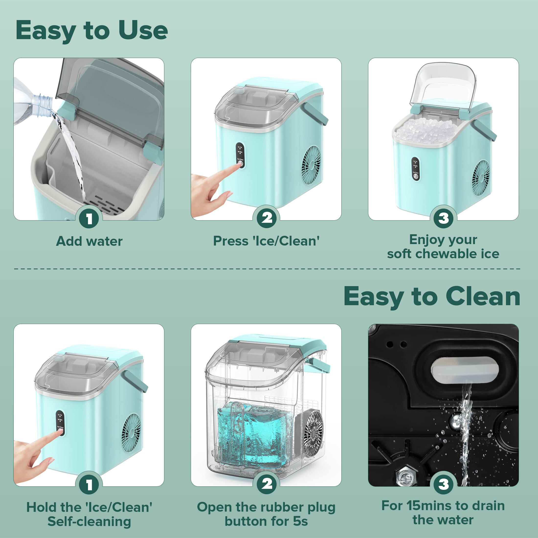 Fabricador de Hielo de Trocitos/Piedritas de 34 libras por día para Mesa o Portátil (Verde) Z580025