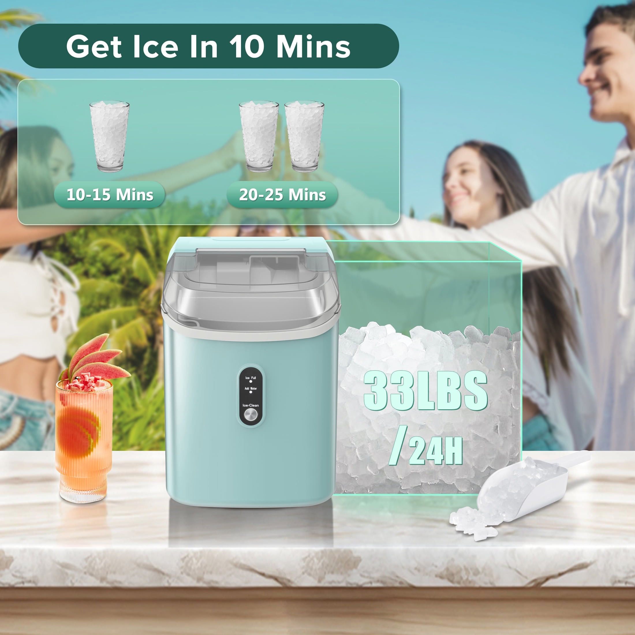 Fabricador de Hielo de Trocitos/Piedritas de 34 libras por día para Mesa o Portátil (Verde) Z580025