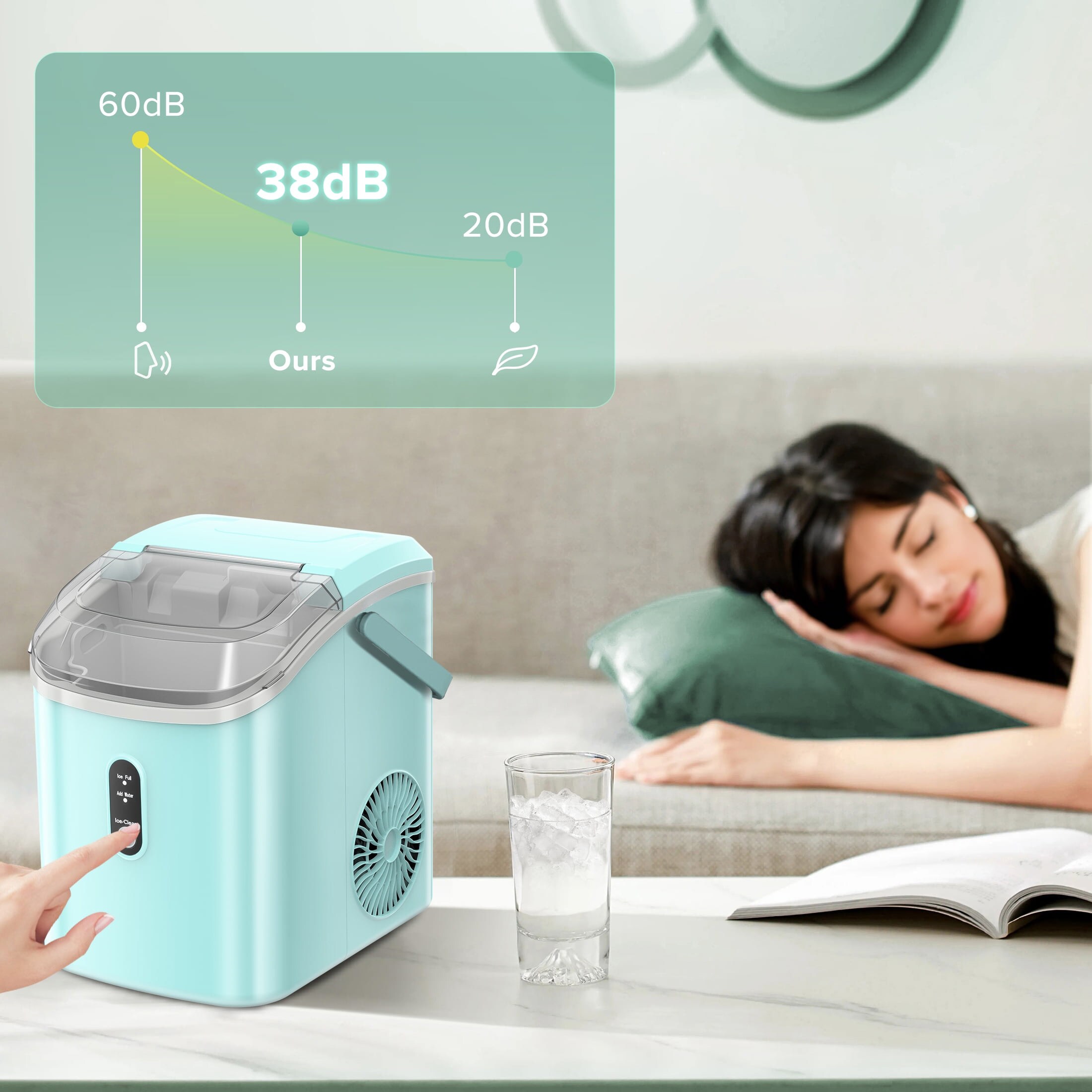 Fabricador de Hielo de Trocitos/Piedritas de 34 libras por día para Mesa o Portátil (Verde) Z580025
