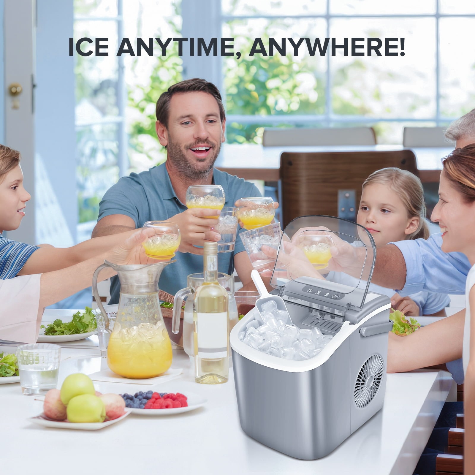 Fabricador de hielo en forma de balas para mostrador o portátil que produce 26 libras de hielo al día (Gris) Z5812H-GREY