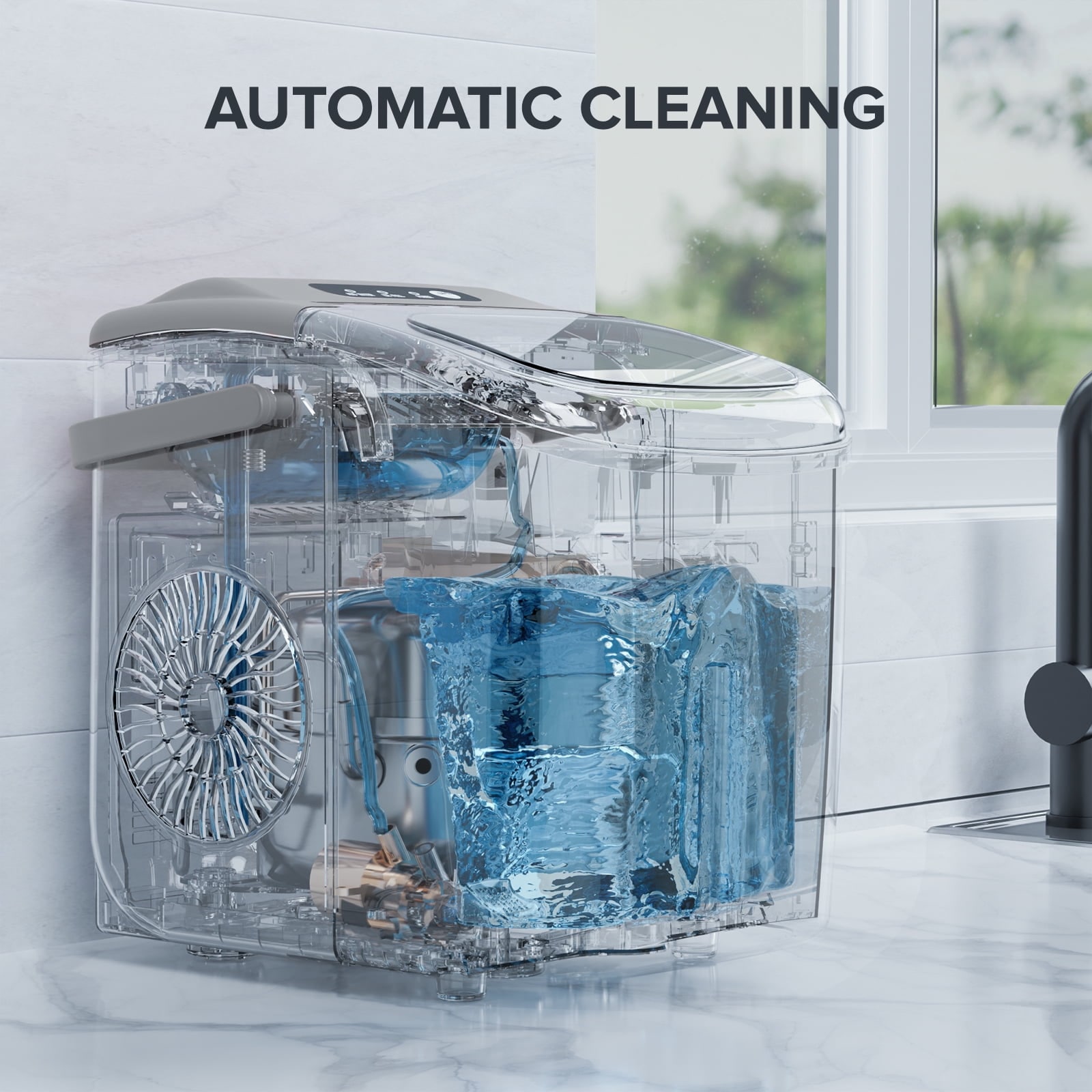 Fabricador de hielo en forma de balas para mostrador o portátil que produce 26 libras de hielo al día (Gris) Z5812H-GREY