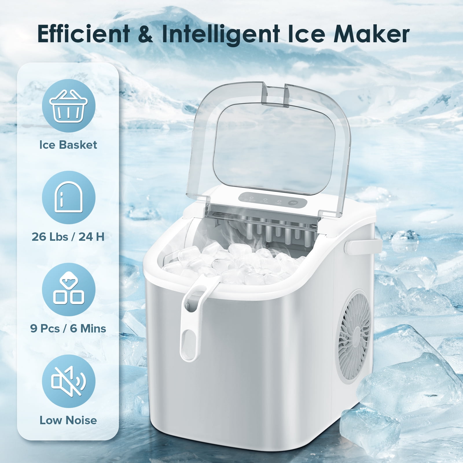 Fabricador de hielo tipo bala para encimera o portátil que produce 26 libras de hielo al día (blanco) Z5822H-BLANCO