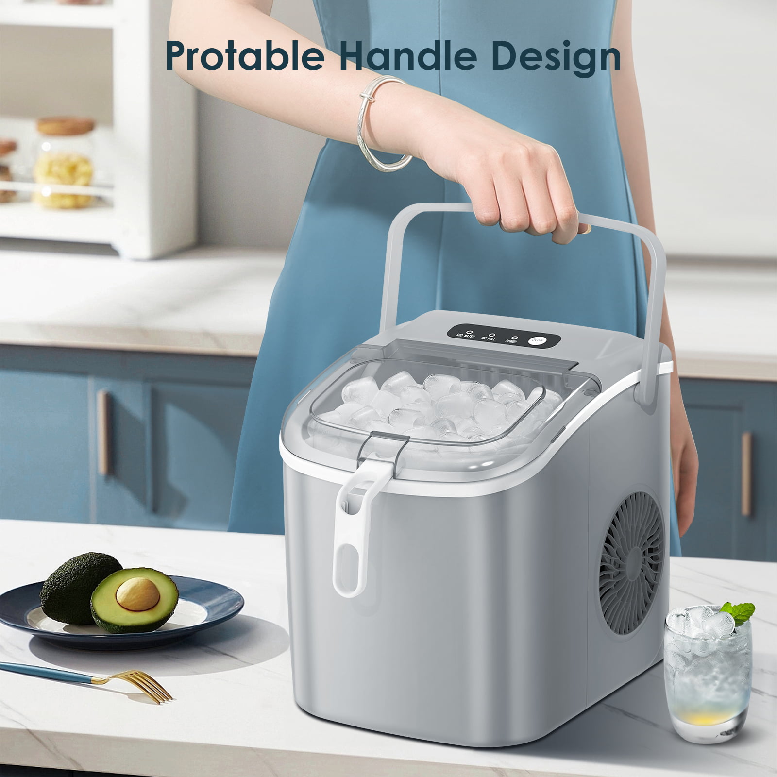 Máquina para hacer hielo tipo bala de 26 libras al día, para encimera o portátil (gris)