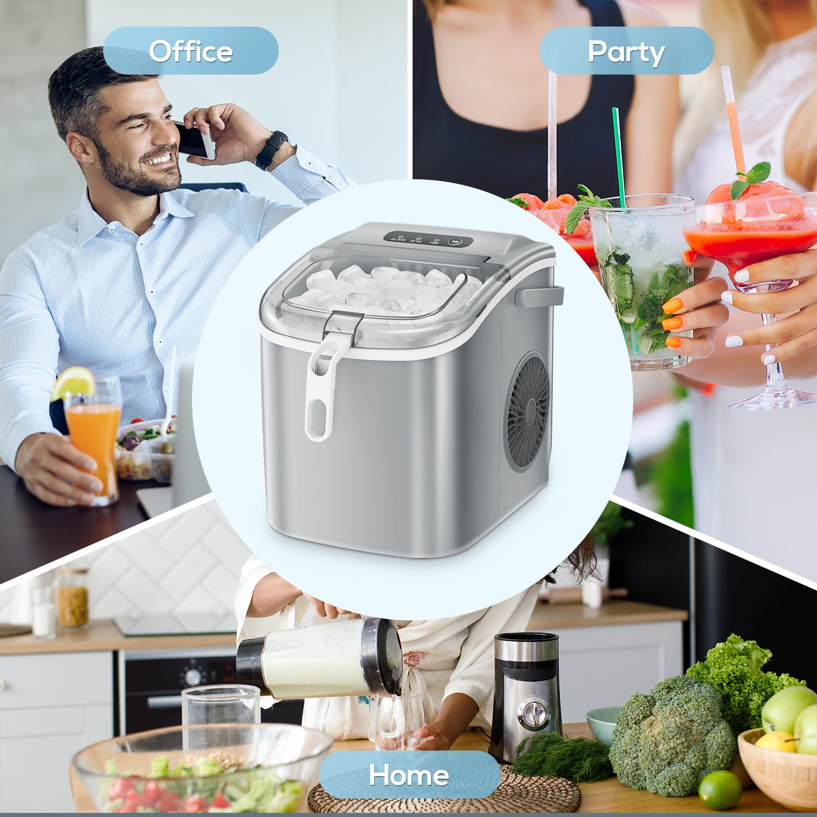 Máquina para hacer hielo tipo bala de 26 libras al día, para encimera o portátil (gris)