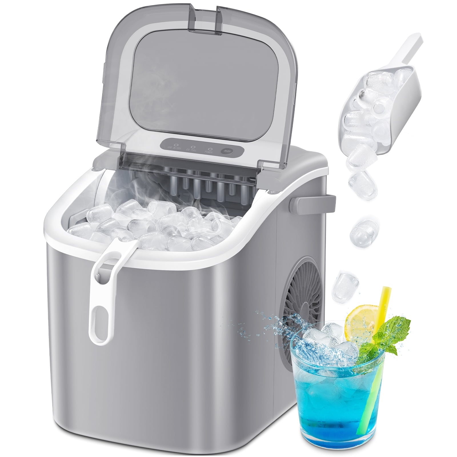 Máquina para hacer hielo tipo bala de 26 libras al día, para encimera o portátil (gris)
