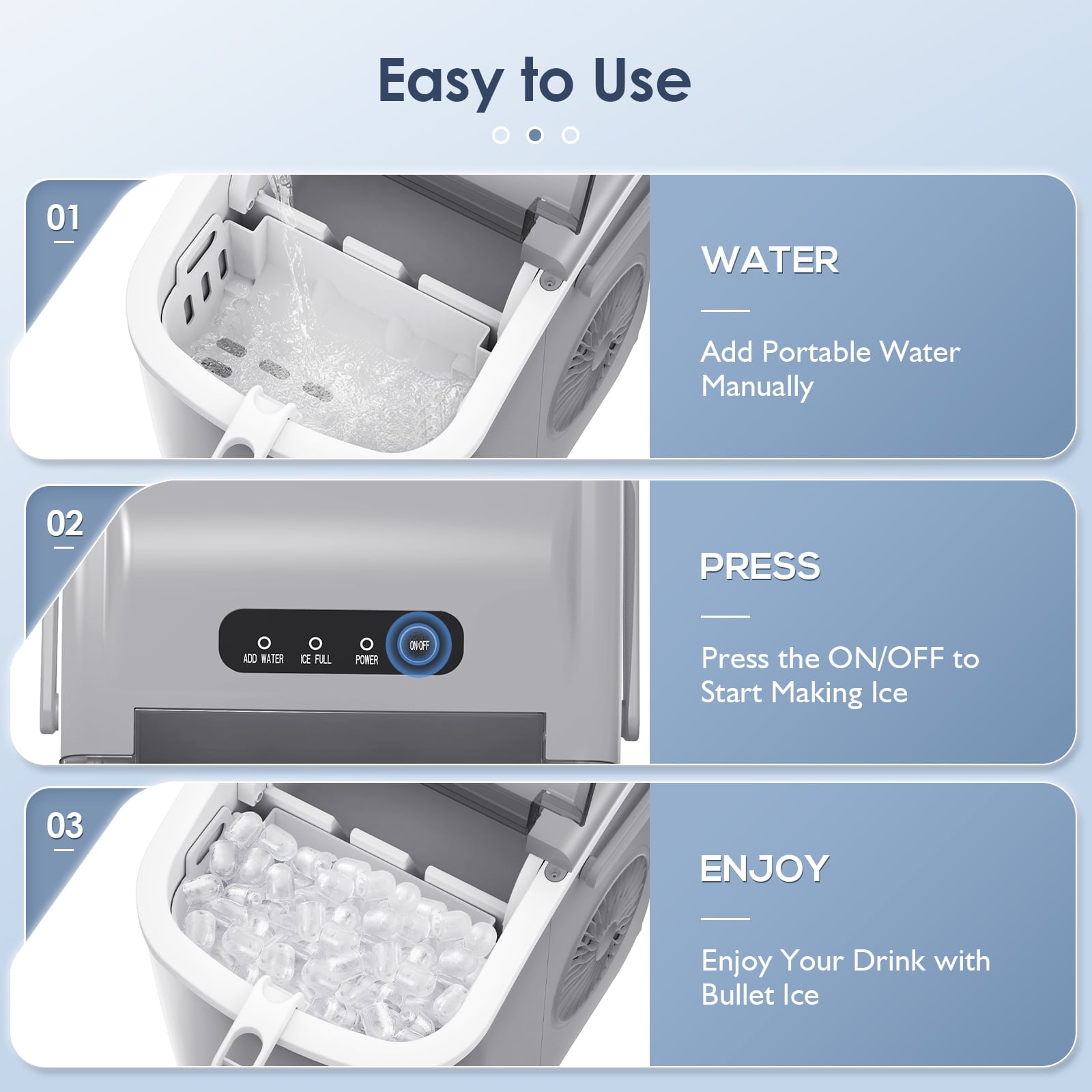 Máquina para hacer hielo tipo bala de 26 libras al día, para encimera o portátil (gris)