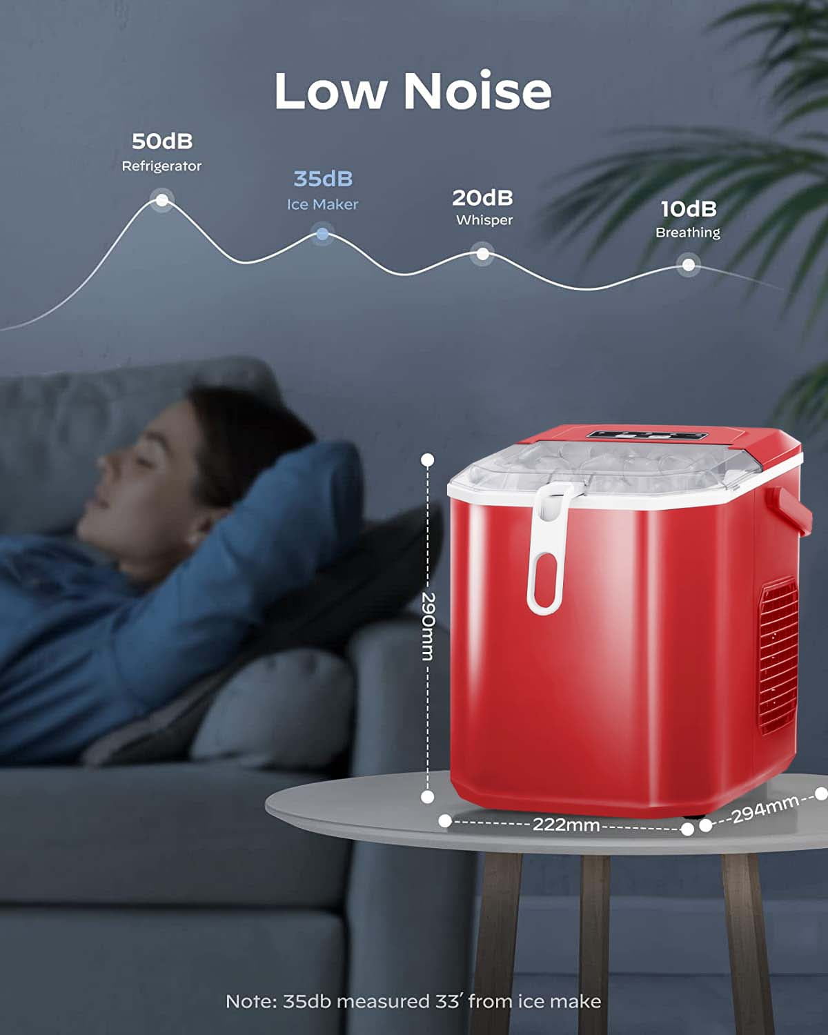 Fabricadora de hielo portátil o para colocar en la encimera que produce 26 libras de hielo al día (Rojo)