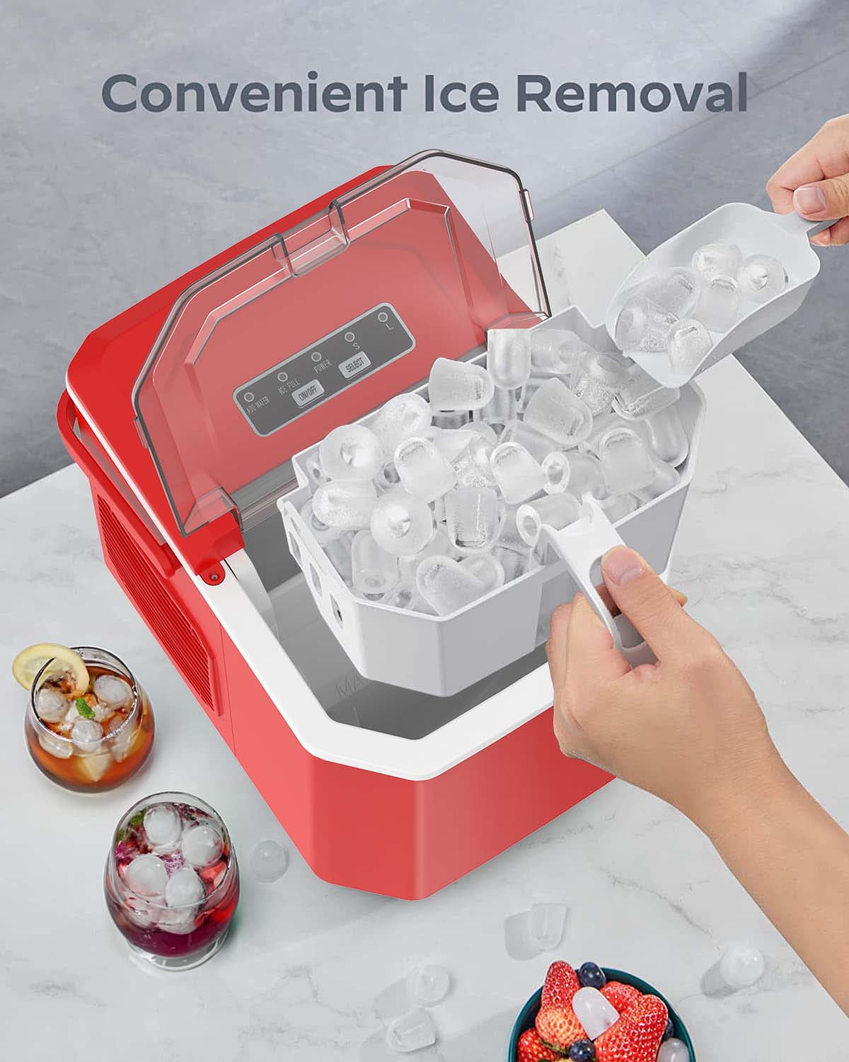 Fabricadora de hielo portátil o para colocar en la encimera que produce 26 libras de hielo al día (Rojo)
