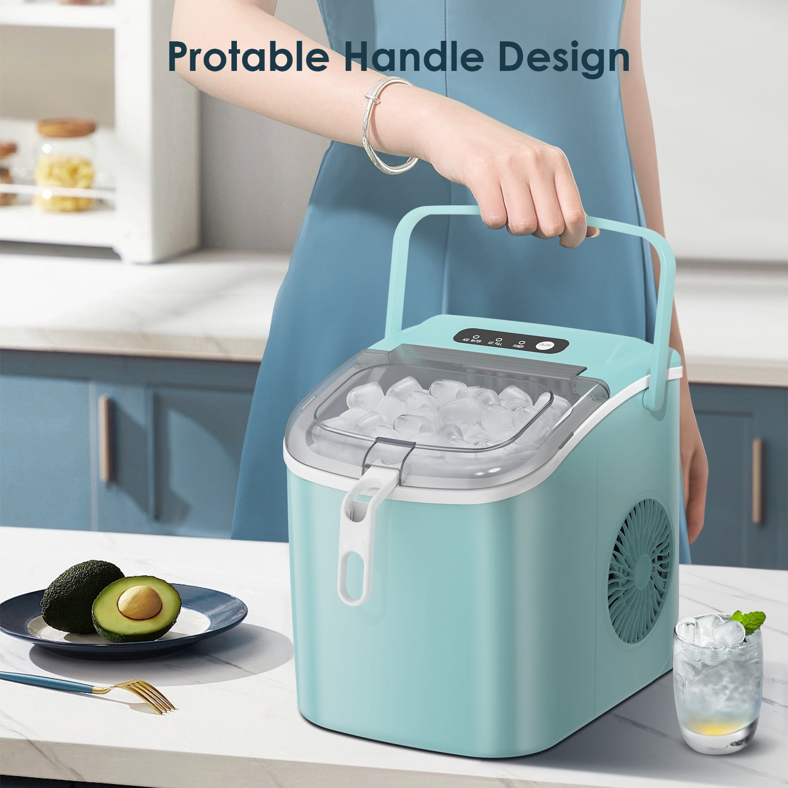 Fabricador de hielo portátil tipo bala, capaz de producir 26 libras de hielo al día (verde)
