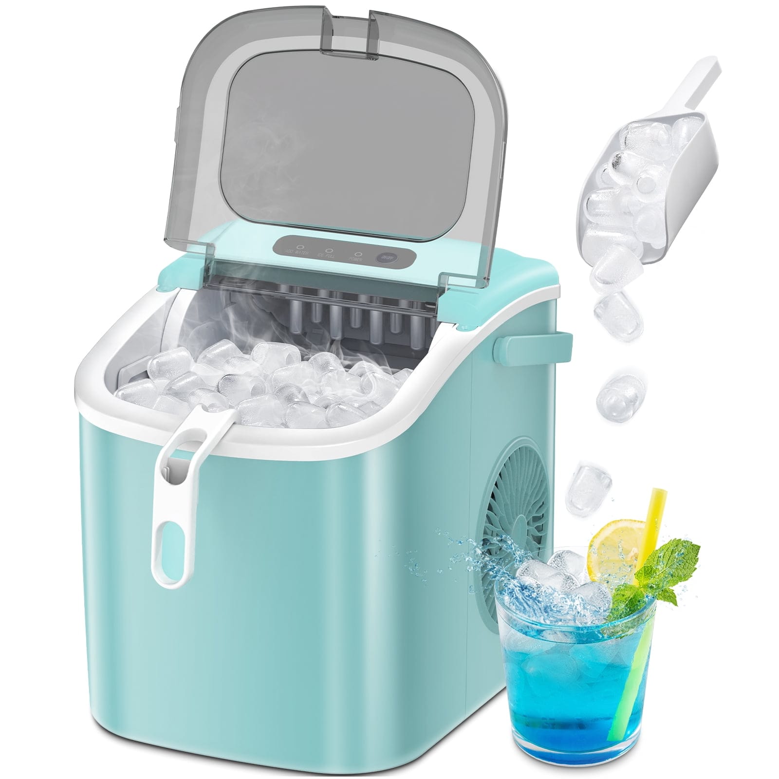Fabricador de hielo portátil tipo bala, capaz de producir 26 libras de hielo al día (verde)