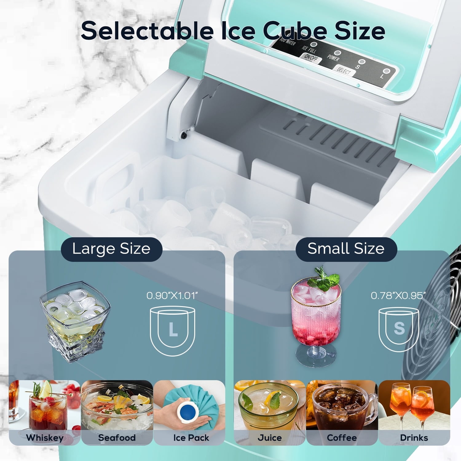 Máquina para hacer hielo en cubitos de bala de 26 libras por día, de mostrador o portátil (Verde)