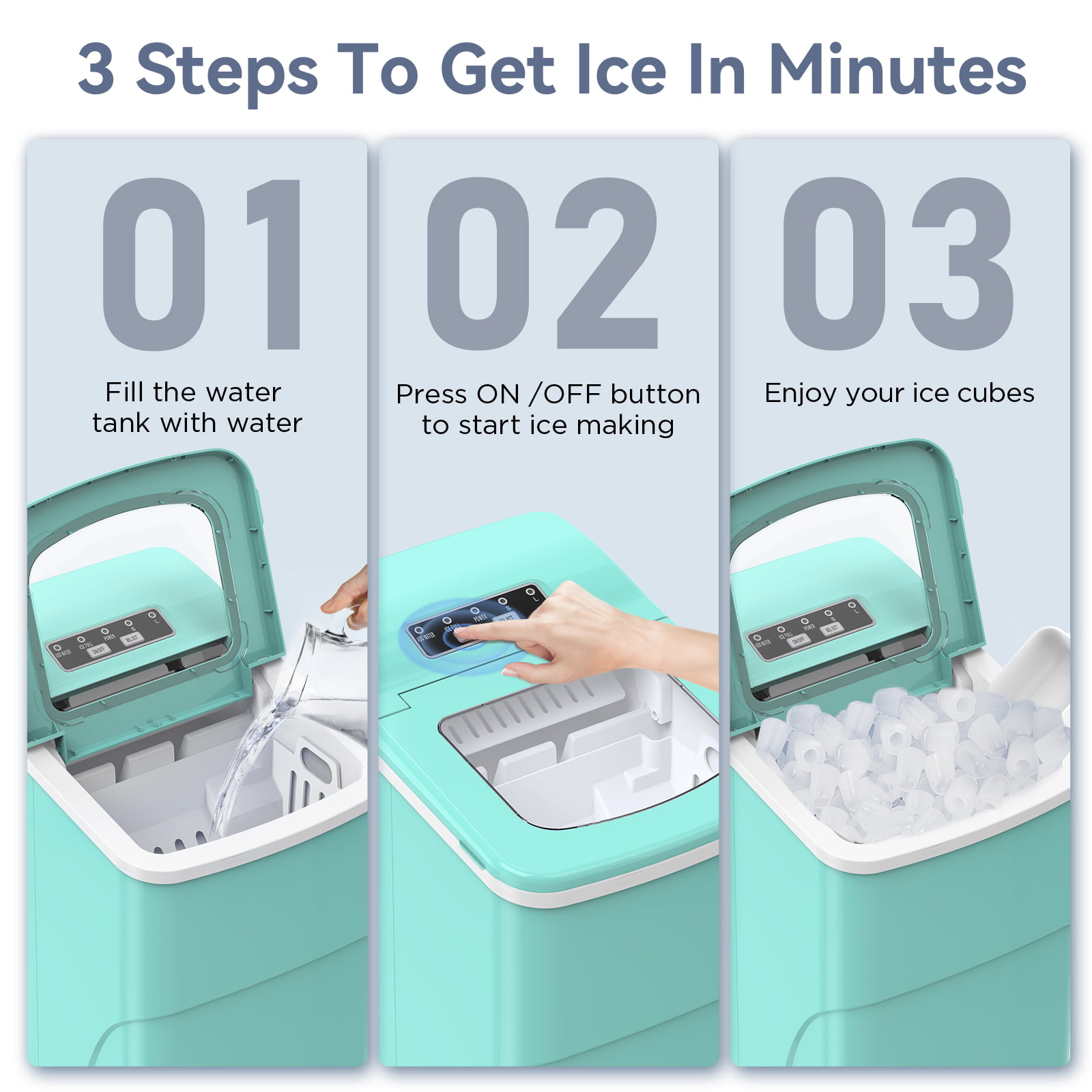 Máquina para hacer hielo en cubitos de bala de 26 libras por día, de mostrador o portátil (Verde)