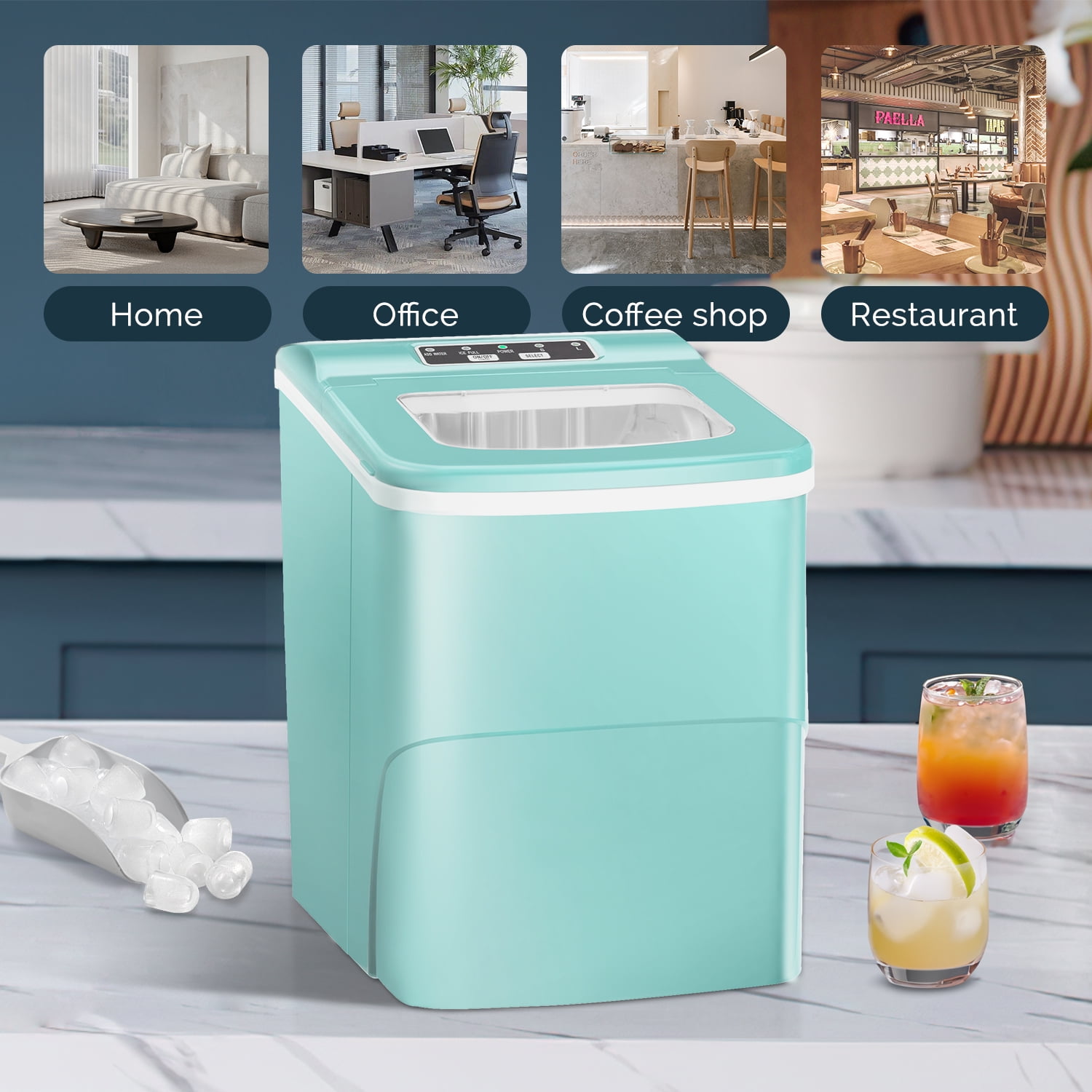 Máquina para hacer hielo en cubitos de bala de 26 libras por día, de mostrador o portátil (Verde)