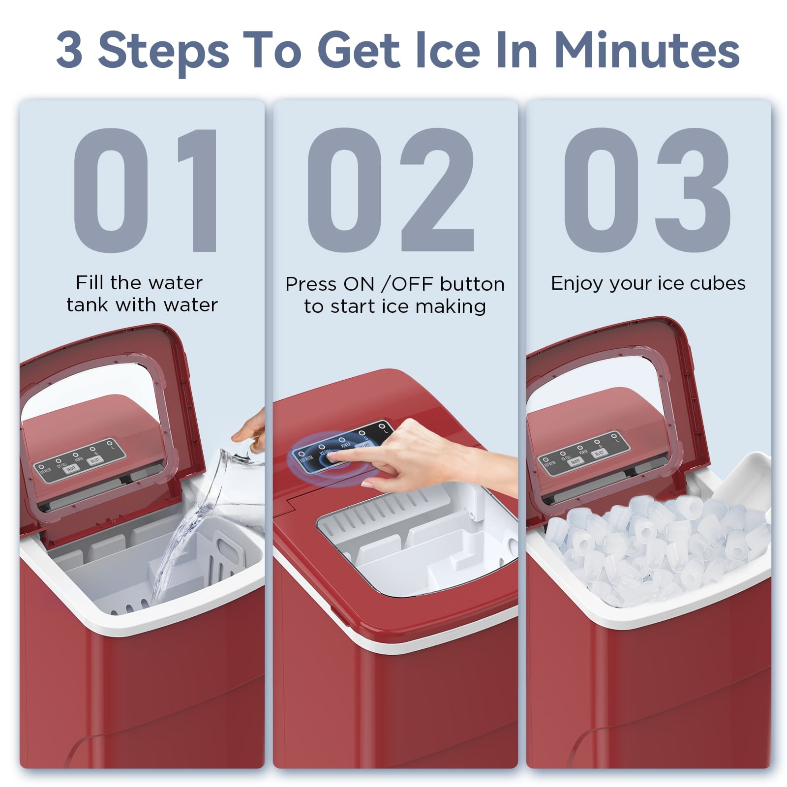 Máquina de Hielo de Bala para Encimera o Portátil que Produce 26 Libras de Hielo al Día (Rojo) Z5880-ROJO