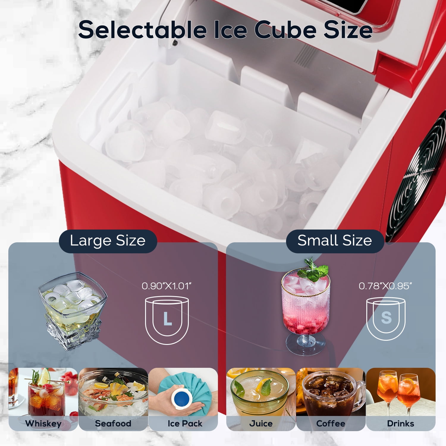 Máquina de Hielo de Bala para Encimera o Portátil que Produce 26 Libras de Hielo al Día (Rojo) Z5880-ROJO