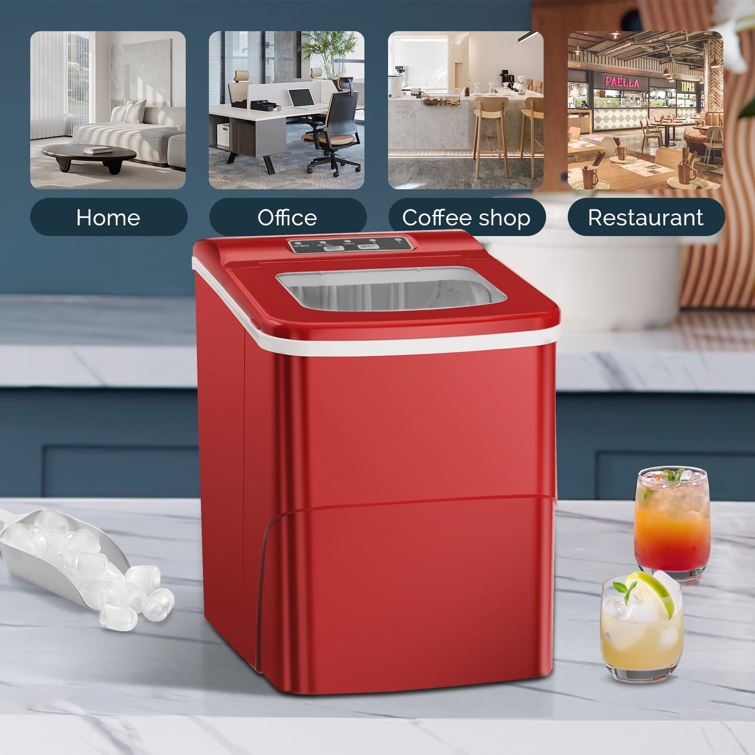 Máquina de Hielo de Bala para Encimera o Portátil que Produce 26 Libras de Hielo al Día (Rojo) Z5880-ROJO