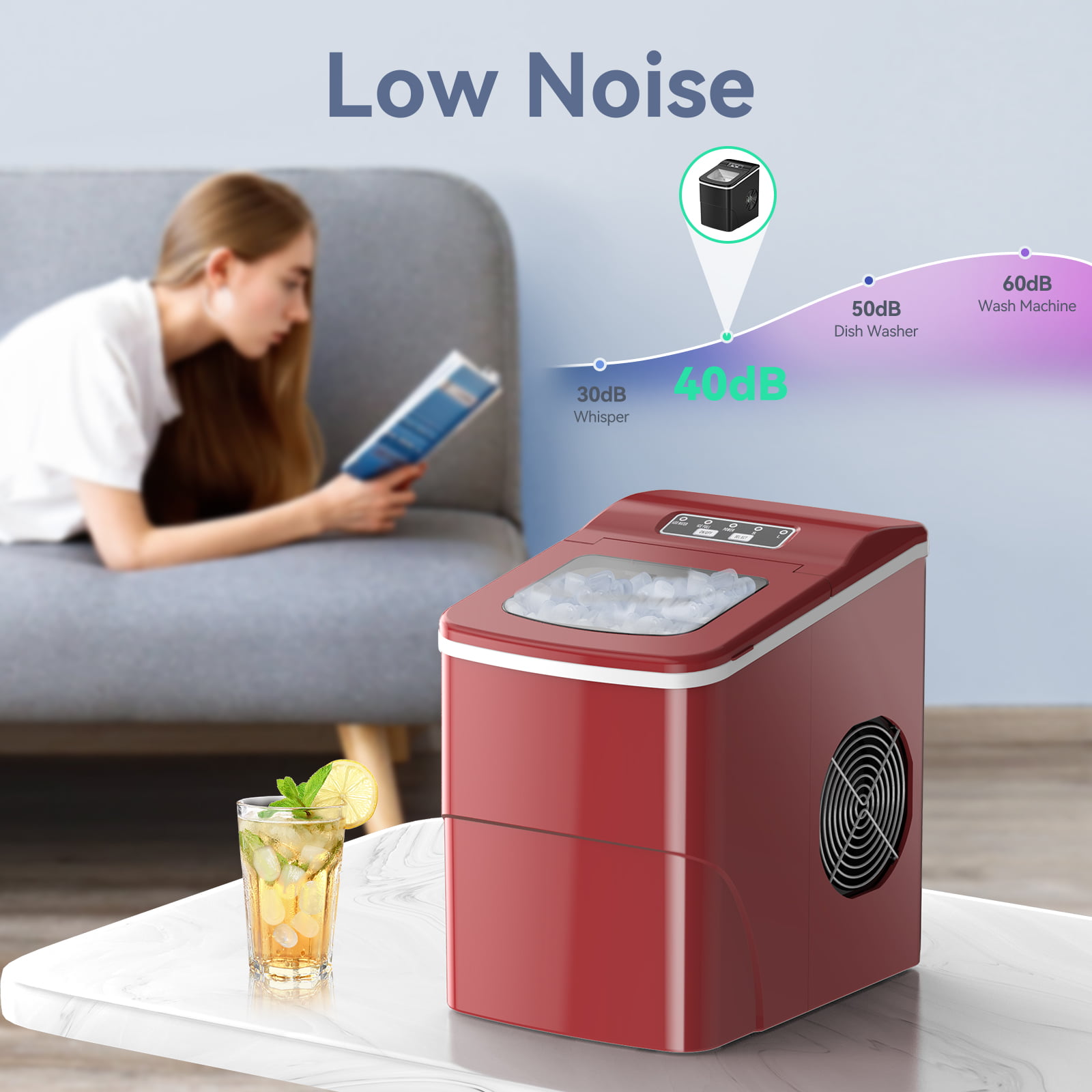 Máquina de Hielo de Bala para Encimera o Portátil que Produce 26 Libras de Hielo al Día (Rojo) Z5880-ROJO