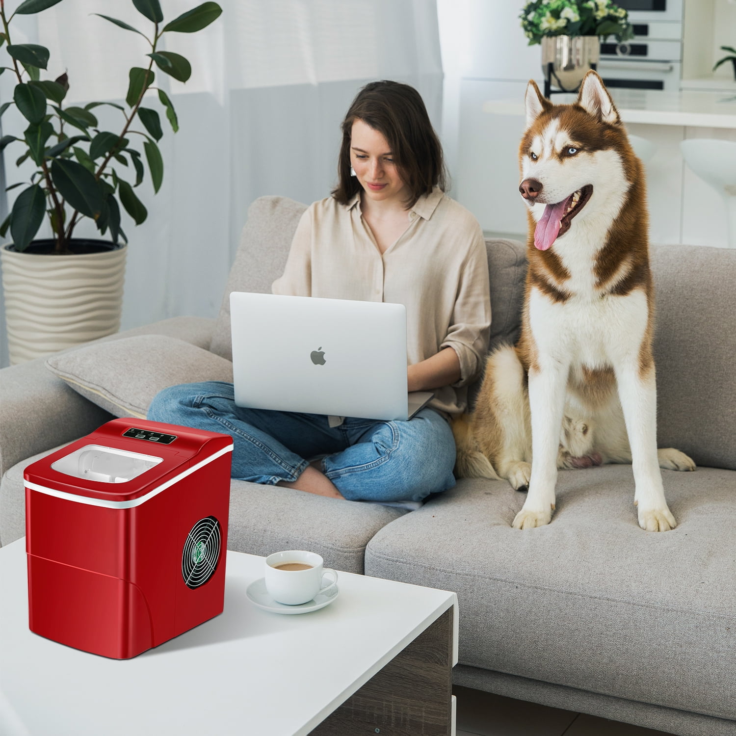 Máquina de Hielo de Bala para Encimera o Portátil que Produce 26 Libras de Hielo al Día (Rojo) Z5880-ROJO