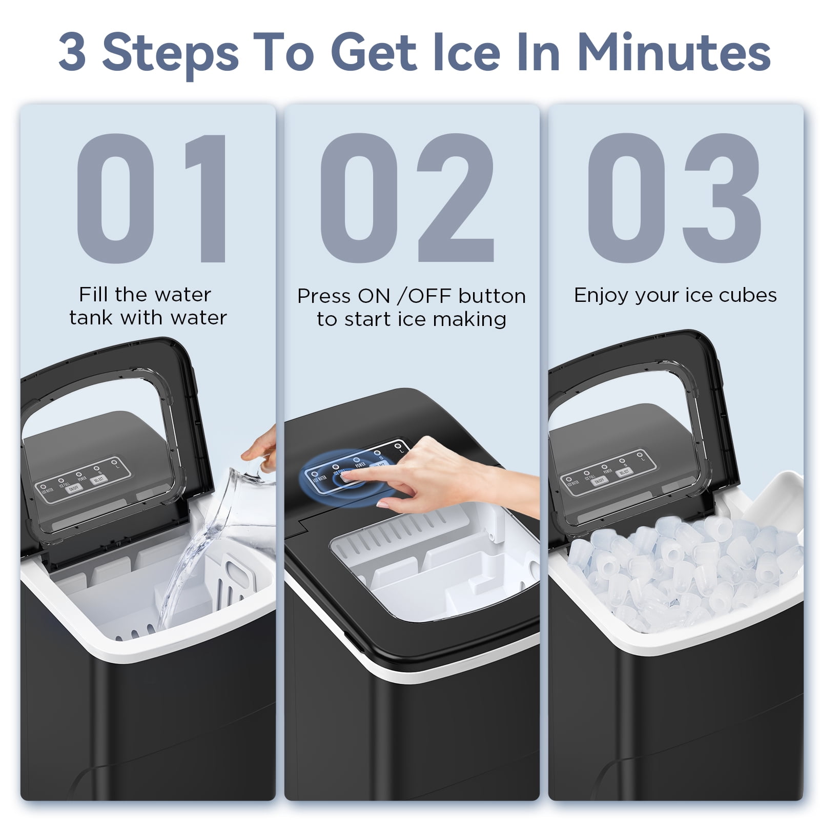 Fabricador de hielo tipo balas para mostrador o portátil que produce 26 libras de hielo por día (Negro) Z5876-NEGRO