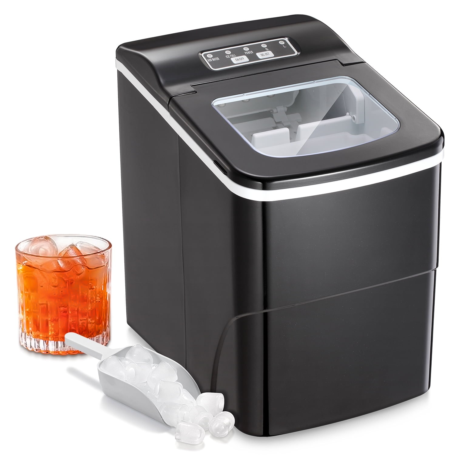 Fabricador de hielo tipo balas para mostrador o portátil que produce 26 libras de hielo por día (Negro) Z5876-NEGRO