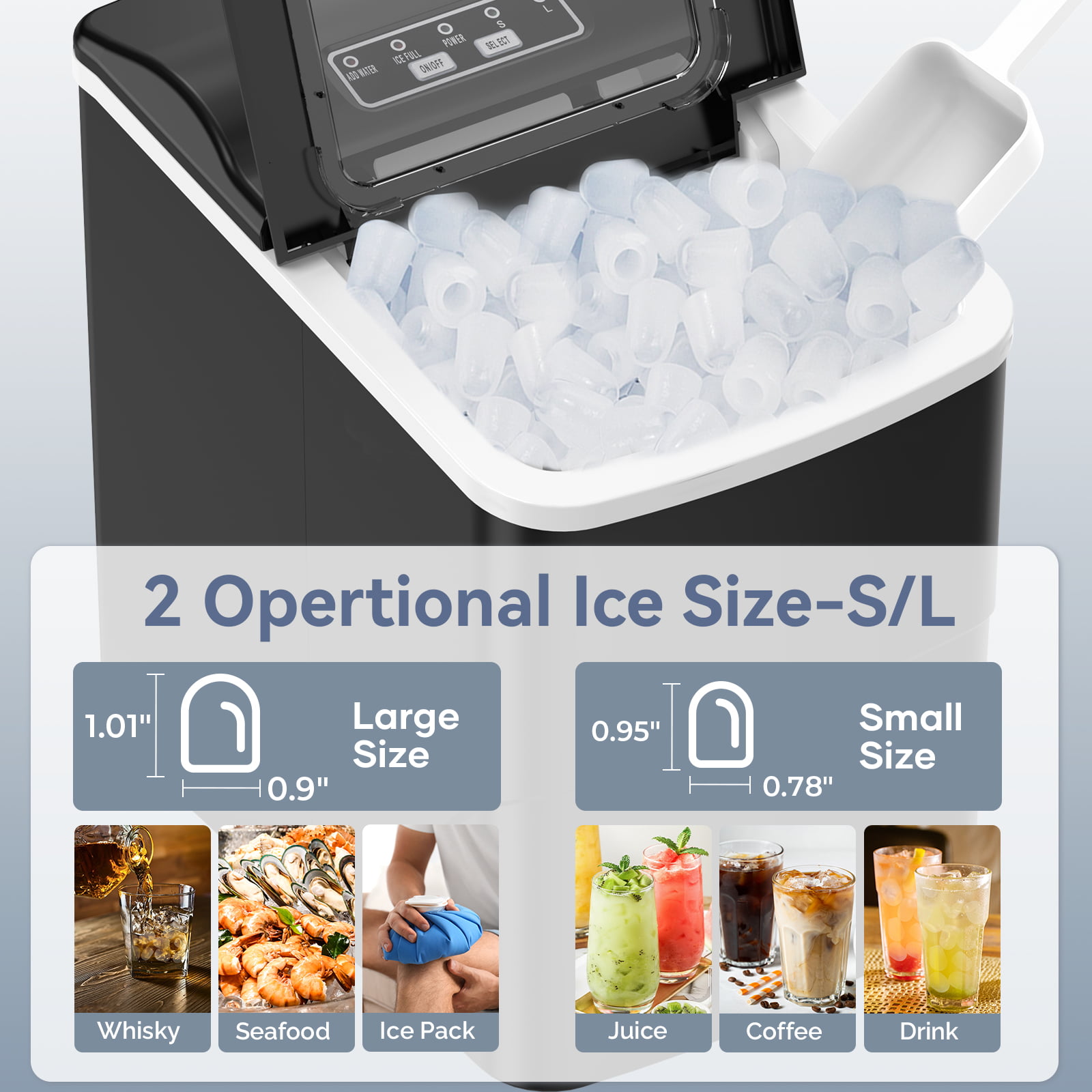 Fabricador de hielo tipo balas para mostrador o portátil que produce 26 libras de hielo por día (Negro) Z5876-NEGRO