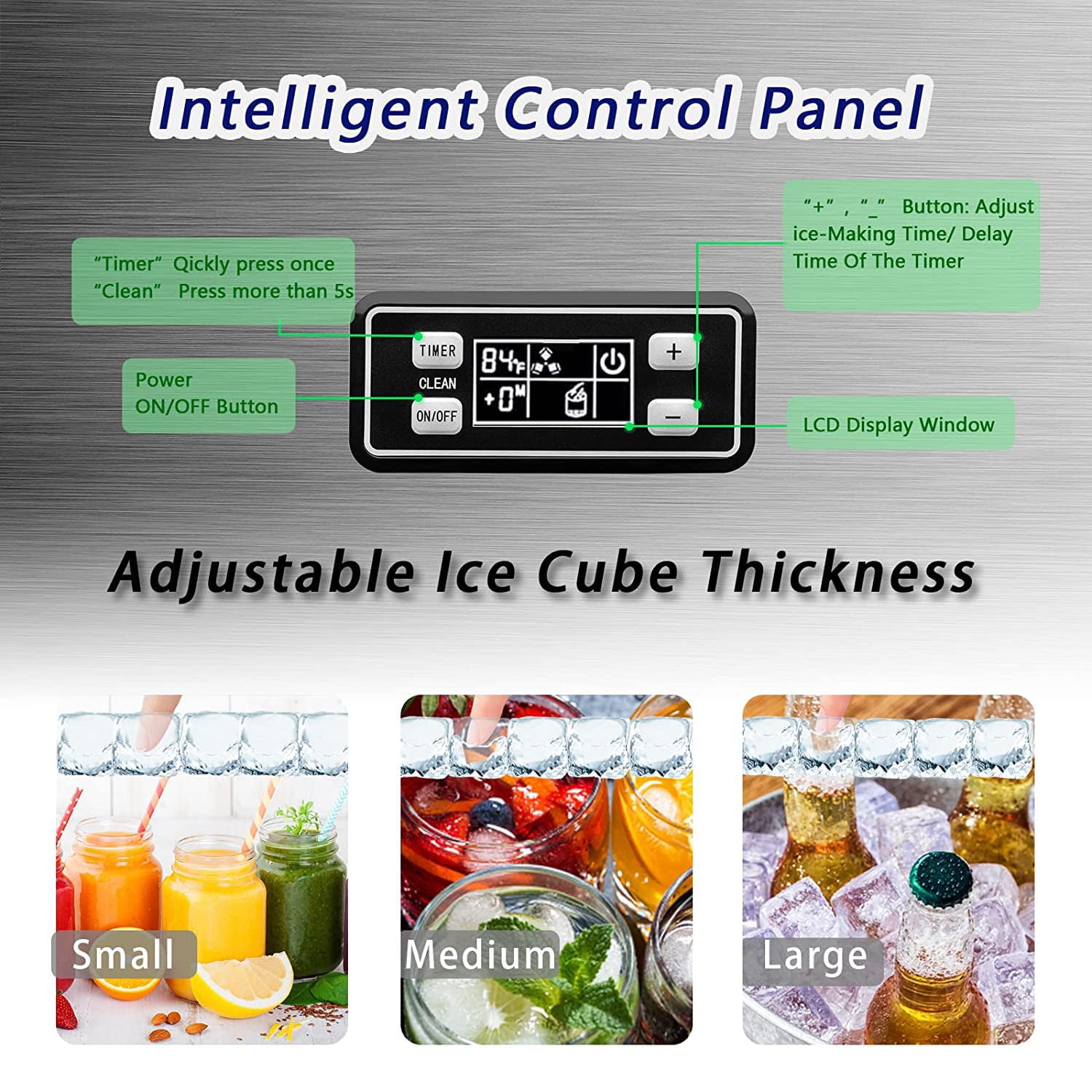 Fabricador de hielo de 48 lb de capacidad de almacenamiento de hielo y producción de 265 lb de hielo al día (Acero Inoxidable) Z5895