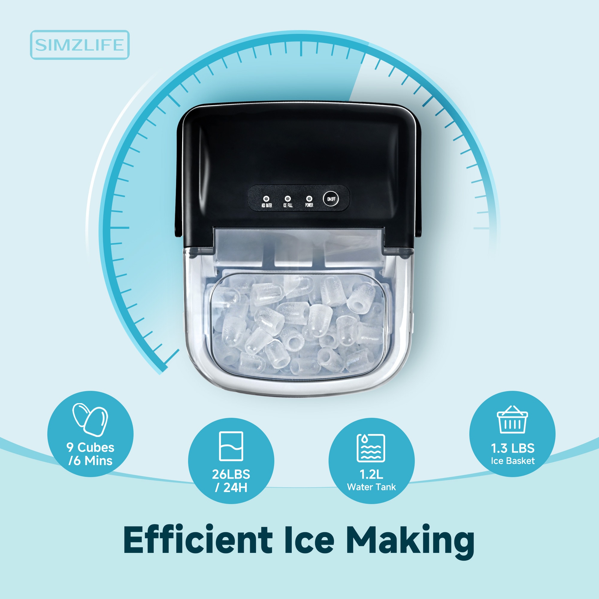 Máquina de hacer hielo estilo bala de encimera o portátil que produce 26 libras de hielo al día (Plata) IM-06S