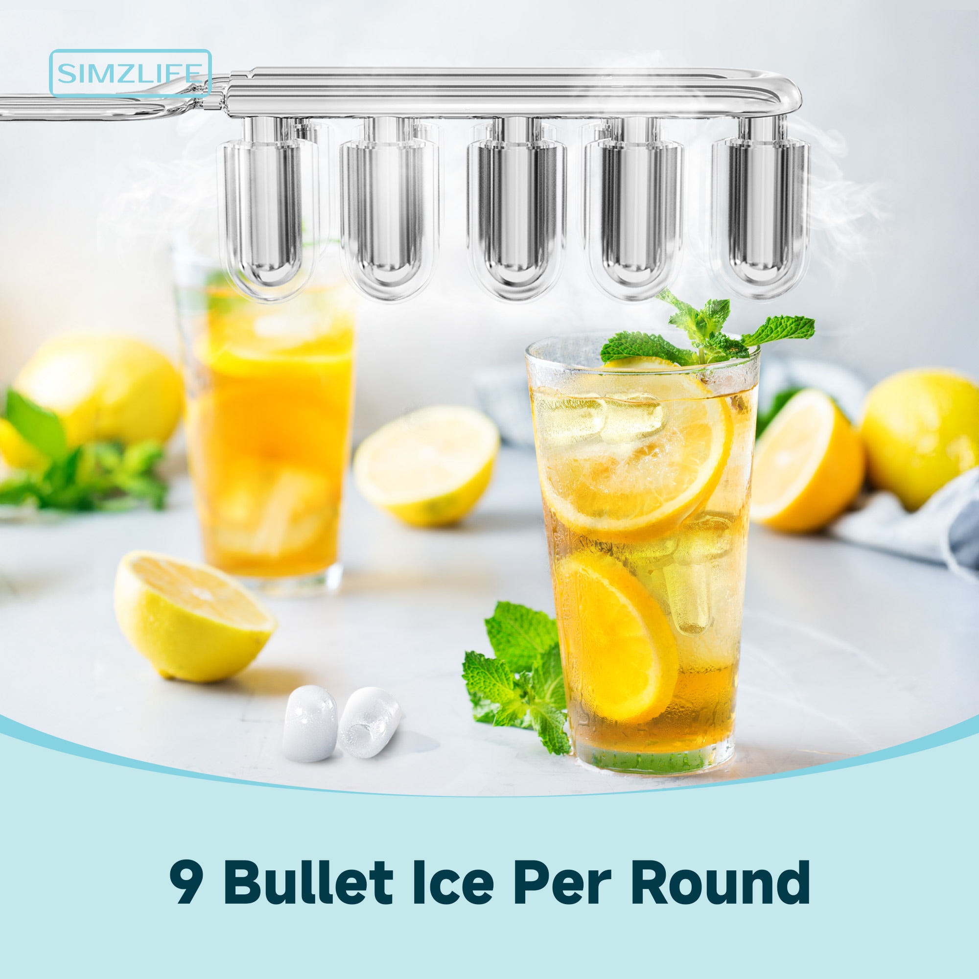 Máquina de hacer hielo estilo bala de encimera o portátil que produce 26 libras de hielo al día (Plata) IM-06S