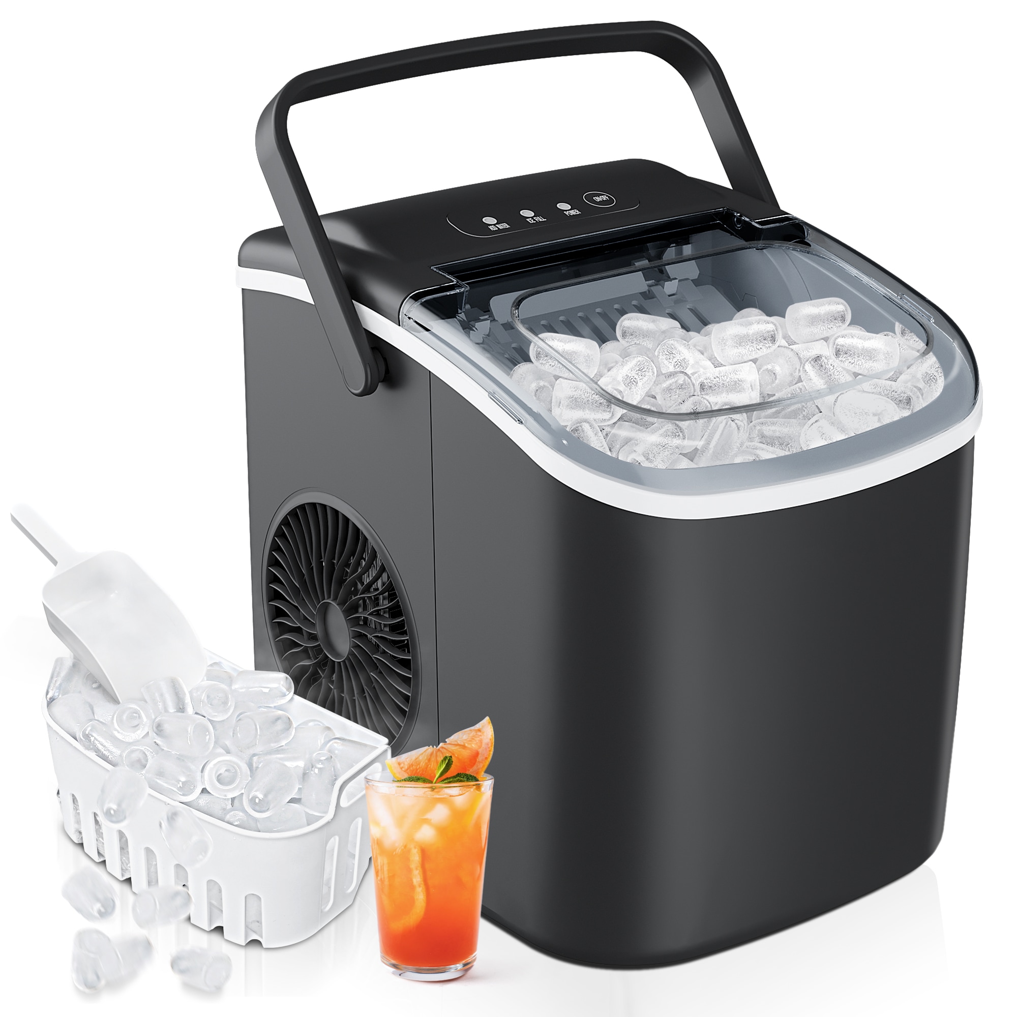 Fabricador de hielo tipo bala de mostrador o portátil que produce 26 libras de hielo por día (Negro) IM-06D.