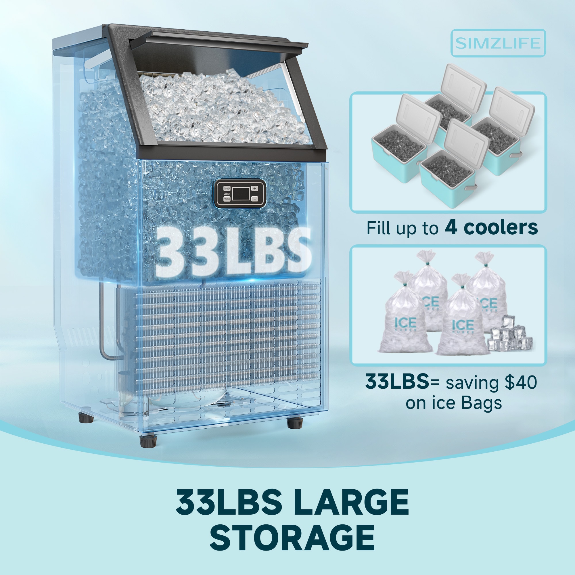 Máquina para hacer hielo en cubos de 100 libras al día de pie (color plateado) IM-02 VidaSIM