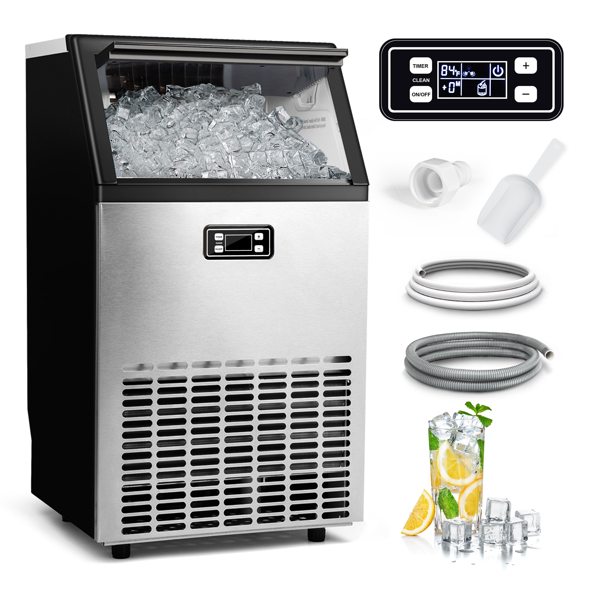 Máquina para hacer hielo en cubos de 100 libras al día de pie (color plateado) IM-02 VidaSIM
