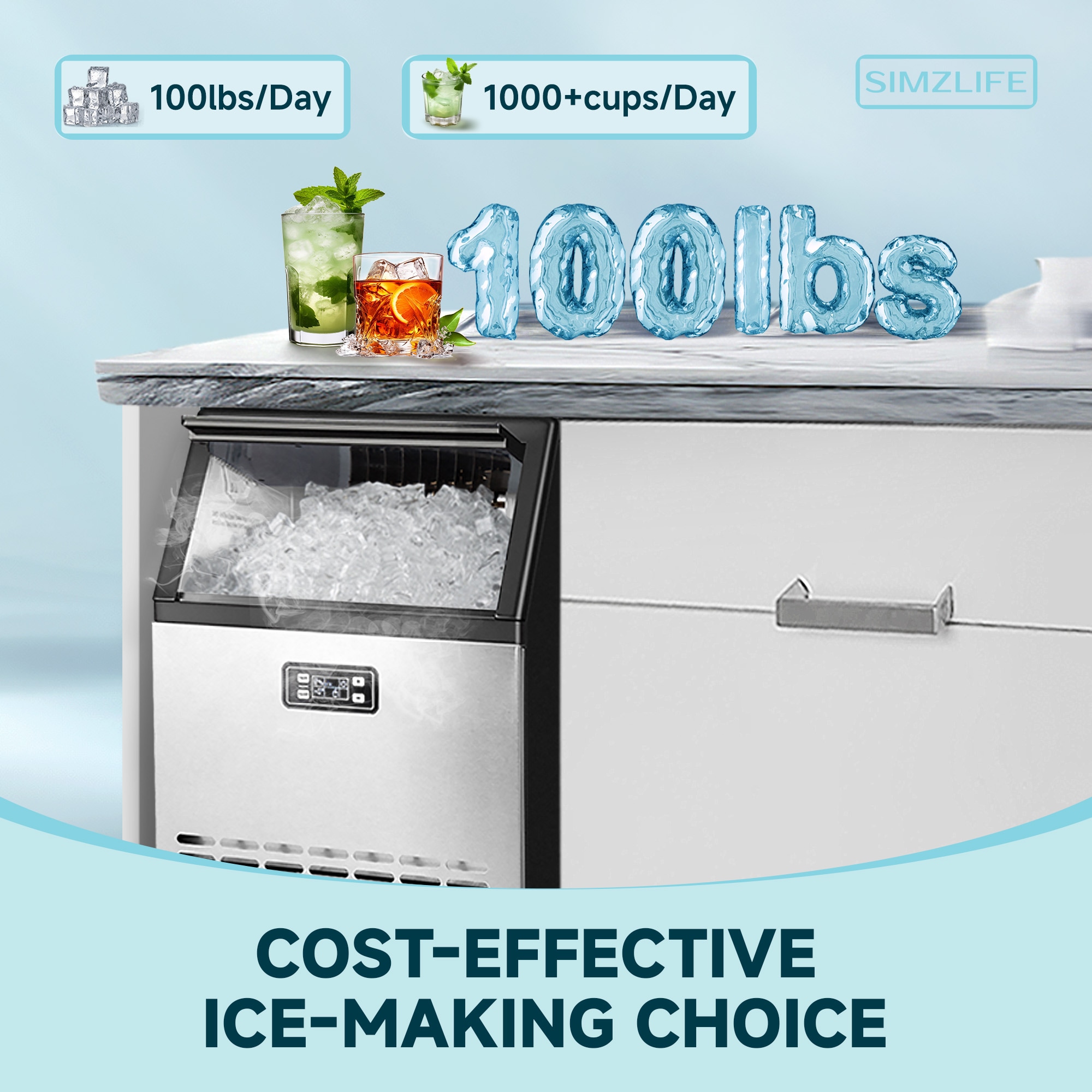Máquina para hacer hielo en cubos de 100 libras al día de pie (color plateado) IM-02 VidaSIM