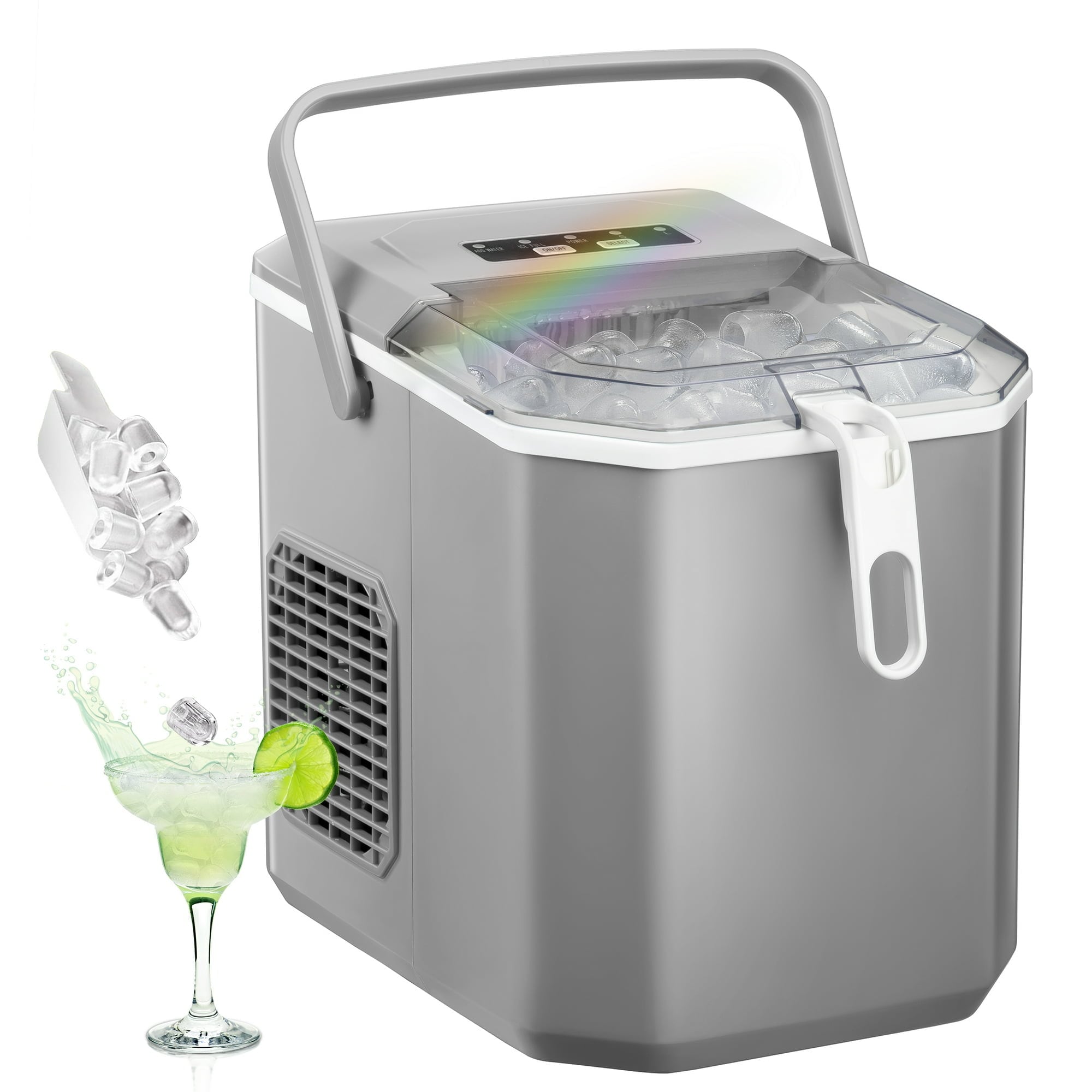 Máquina para hacer hielo tipo bala de mostrador o portátil que produce 26 libras de hielo al día (Gris)