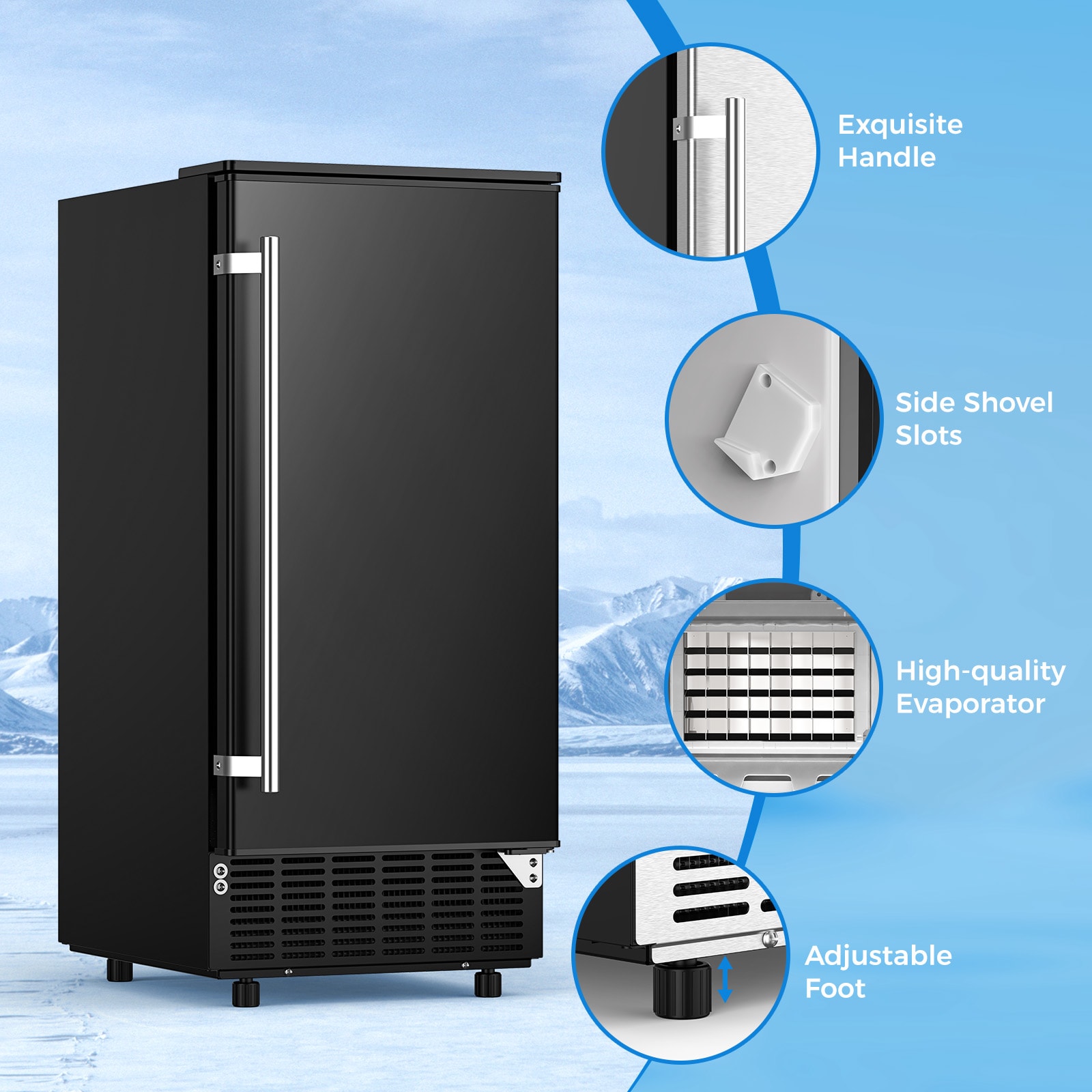 Almacenamiento de hielo de 25 lbs. de capacidad con fabricador de hielo en cubitos de 80 lbs. por día (Negro) Z5836F-NEGRO