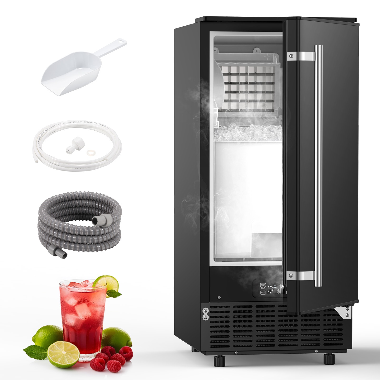 Almacenamiento de hielo de 25 lbs. de capacidad con fabricador de hielo en cubitos de 80 lbs. por día (Negro) Z5836F-NEGRO