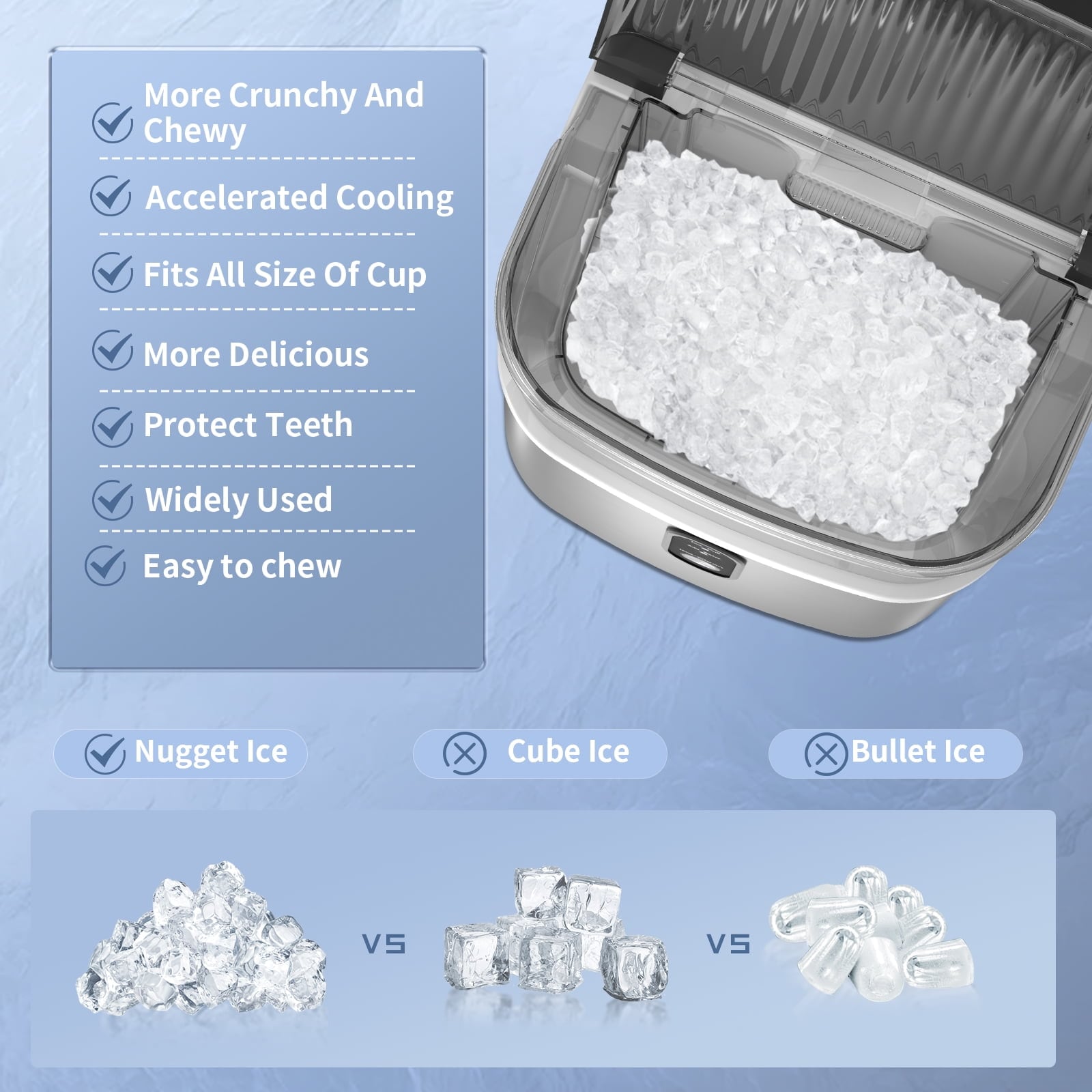 Máquina de Hielo de Nieve de 33 libras por día para Encimera o Portátil (Acero Inoxidable Plateado) LSZ5815NB