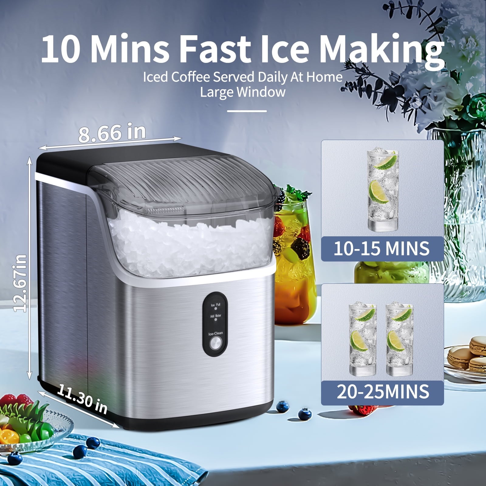 Máquina de Hielo de Nieve de 33 libras por día para Encimera o Portátil (Acero Inoxidable Plateado) LSZ5815NB