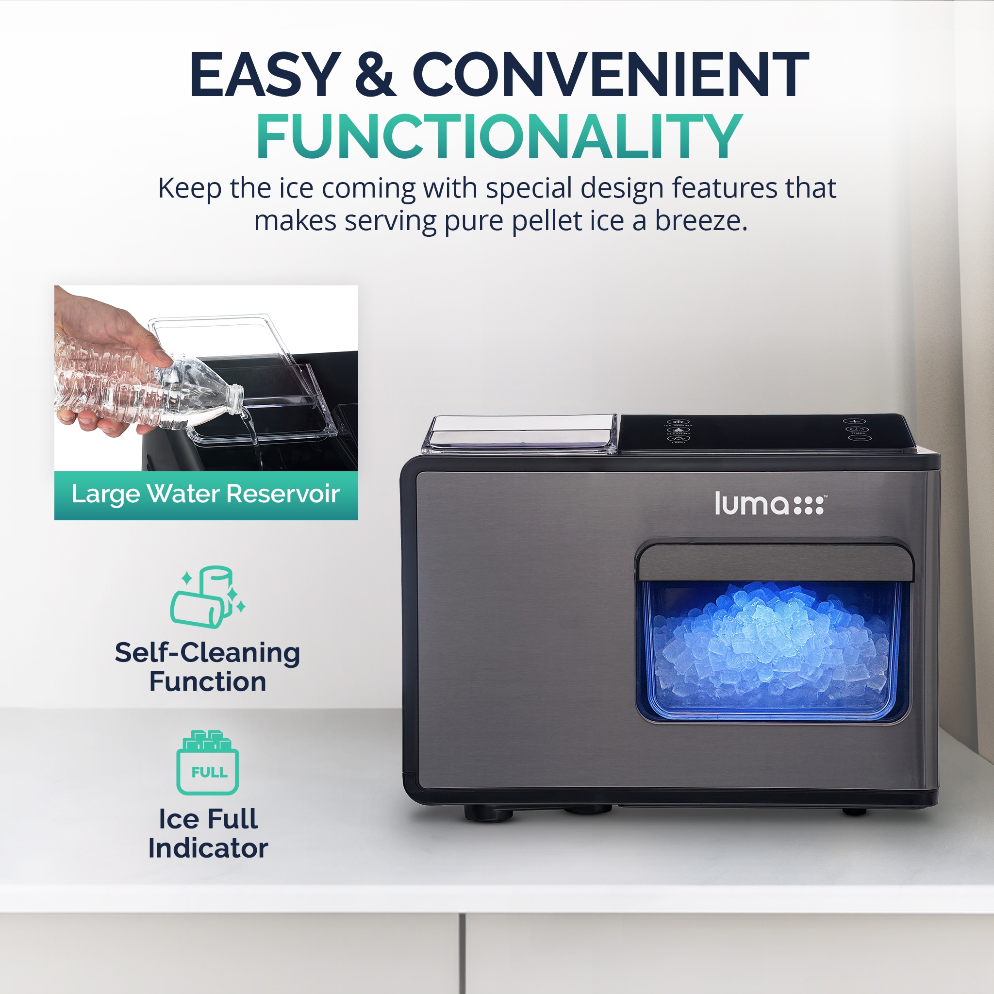 Fabricador de hielo de hielo tipo pepita de 44 libras por día de Luma Comfort (Negro)