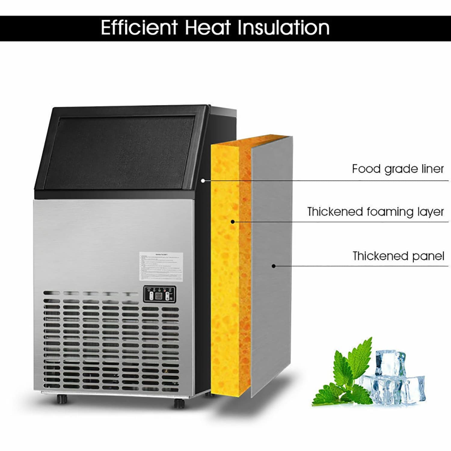 Máquina de hielo comercial portátil de acero inoxidable integrada GZMR, produce 110 libras de hielo al día, para colocarse de pie o empotrarse (acero inoxidable) GM-EP21967