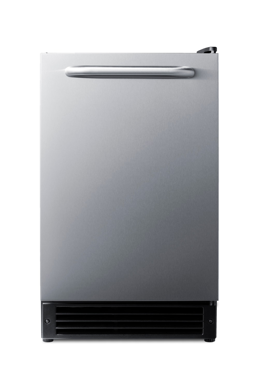Máquina de hielo incorporada Summit Appliance de 15 libras por día con forma de media luna (puerta de acero inoxidable y gabinete negro) BIM26