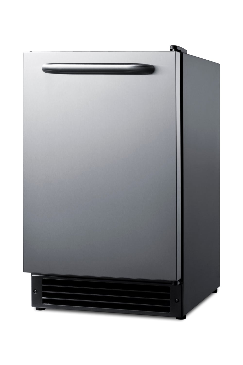 Máquina de hielo incorporada Summit Appliance de 15 libras por día con forma de media luna (puerta de acero inoxidable y gabinete negro) BIM26