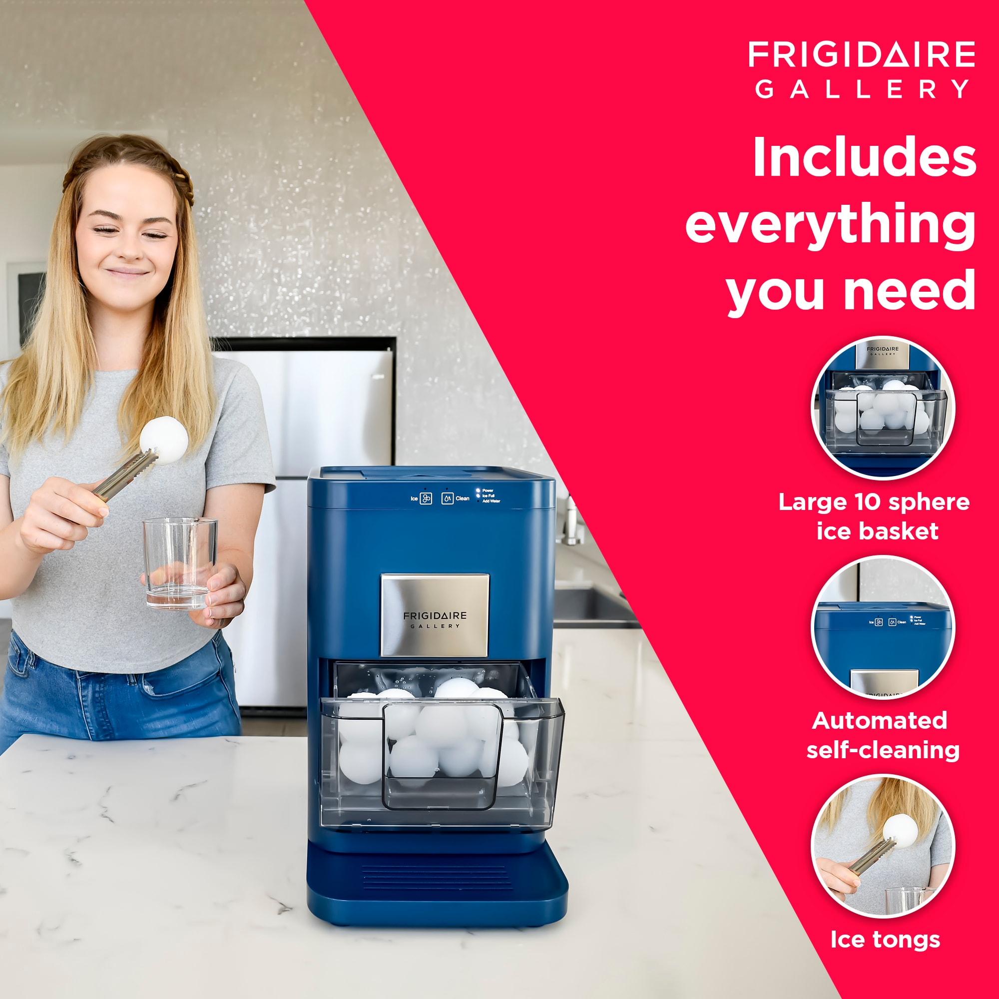 Máquina de hacer hielo artesanal de encimera Frigidaire de 44 libras por día (azul) EFIC236-NAVY