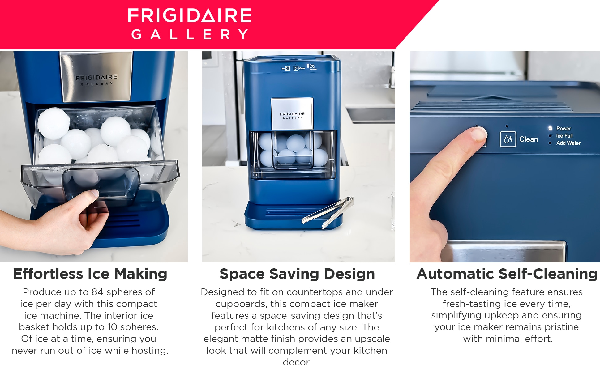 Máquina de hacer hielo artesanal de encimera Frigidaire de 44 libras por día (azul) EFIC236-NAVY