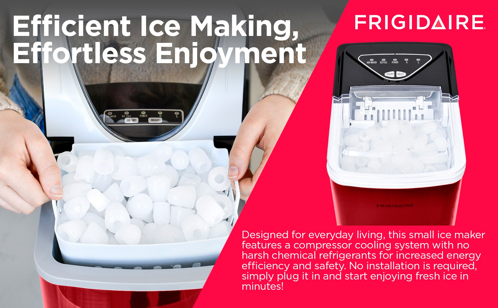 Fabricador de hielo tipo bala Frigidaire de 26 libras por día (Acero inoxidable) EFIC123-SSRED