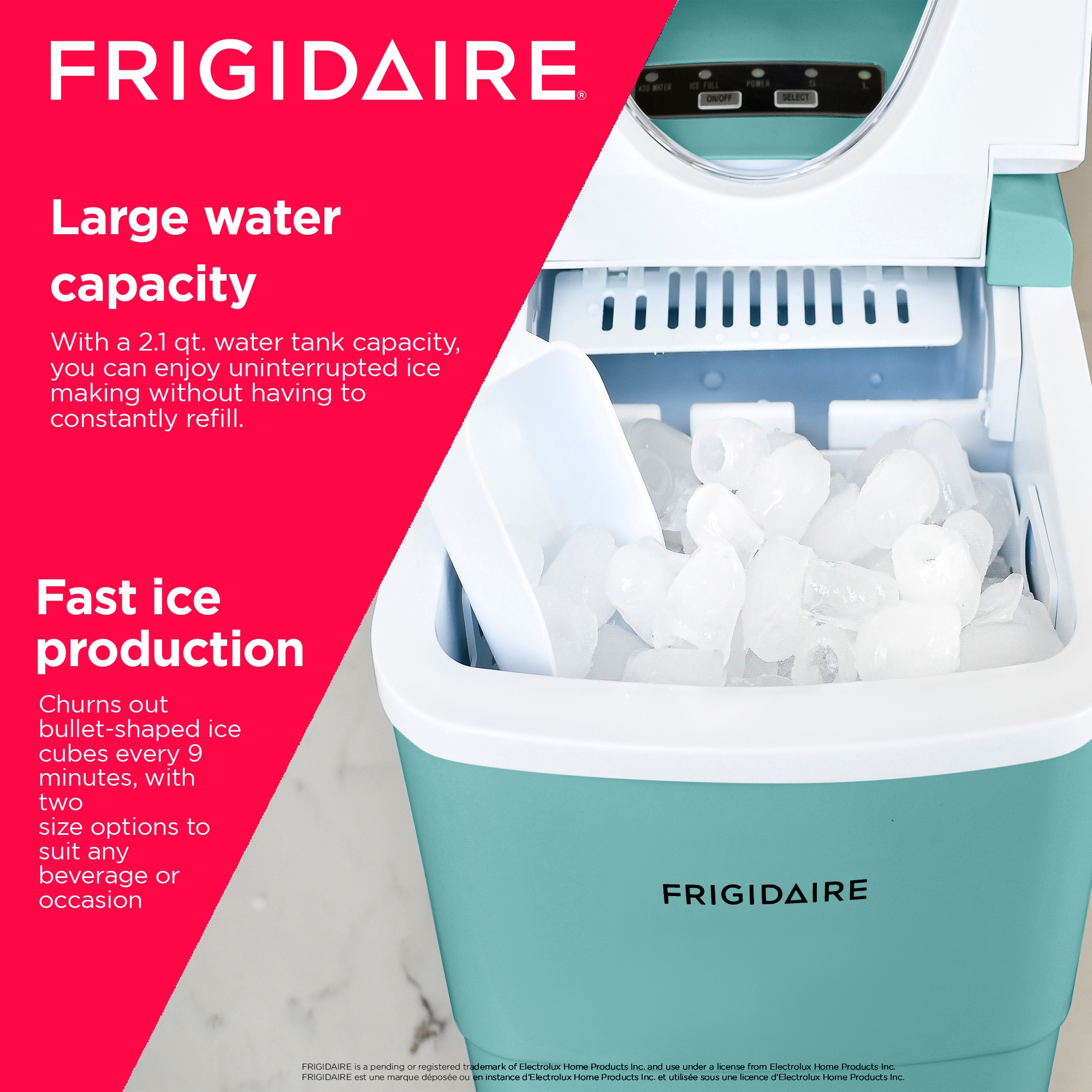 Fabricador de hielo en balas Frigidaire de 26 libras por día (azul) EFIC108-AZUL