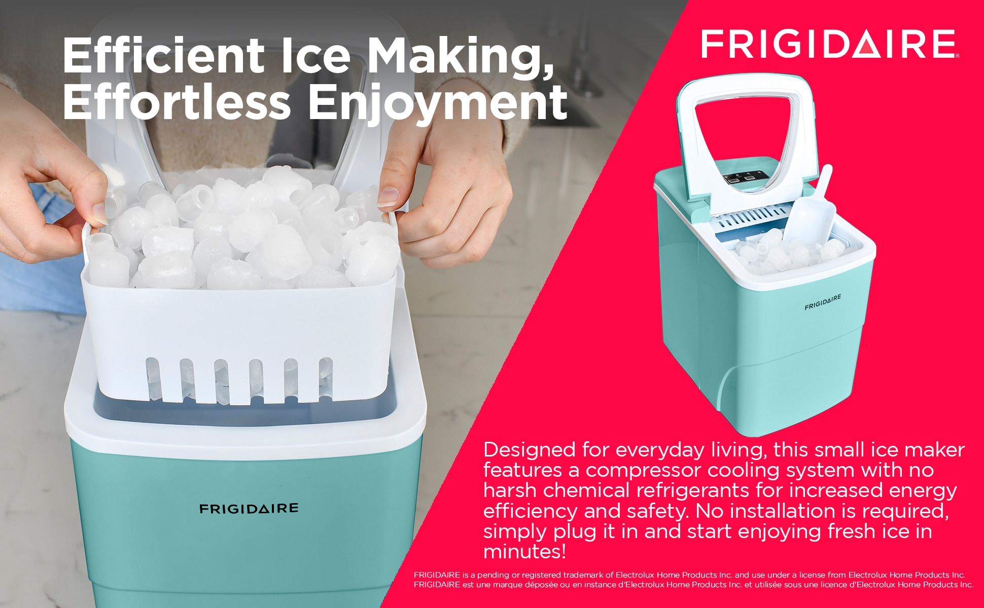 Fabricador de hielo en balas Frigidaire de 26 libras por día (azul) EFIC108-AZUL