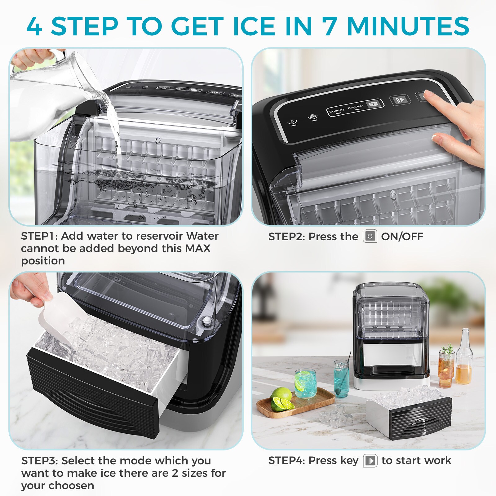 Máquina para hacer hielo en cubos de 26 libras por día (negra)