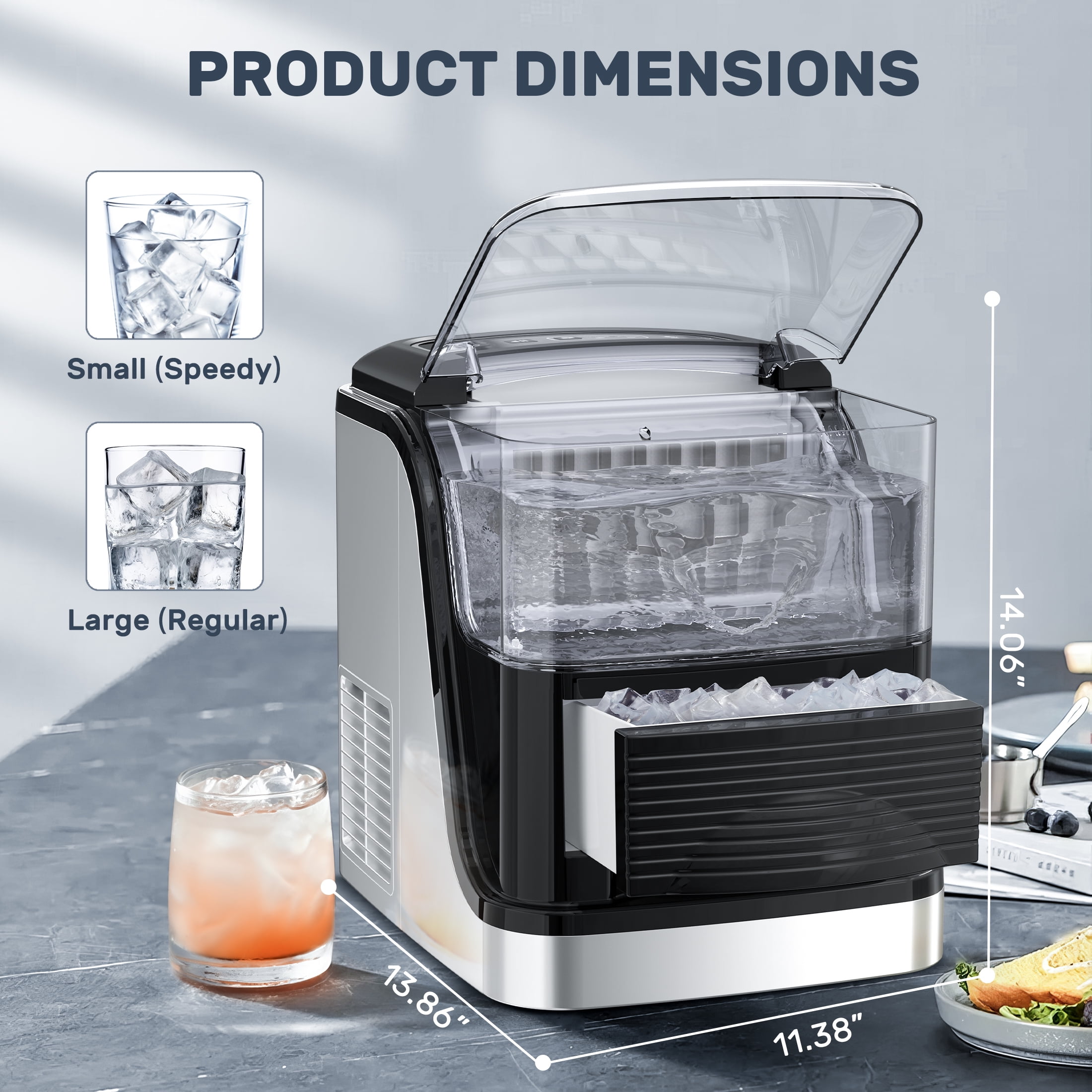 Máquina para hacer hielo en cubos de 26 libras por día (negra)