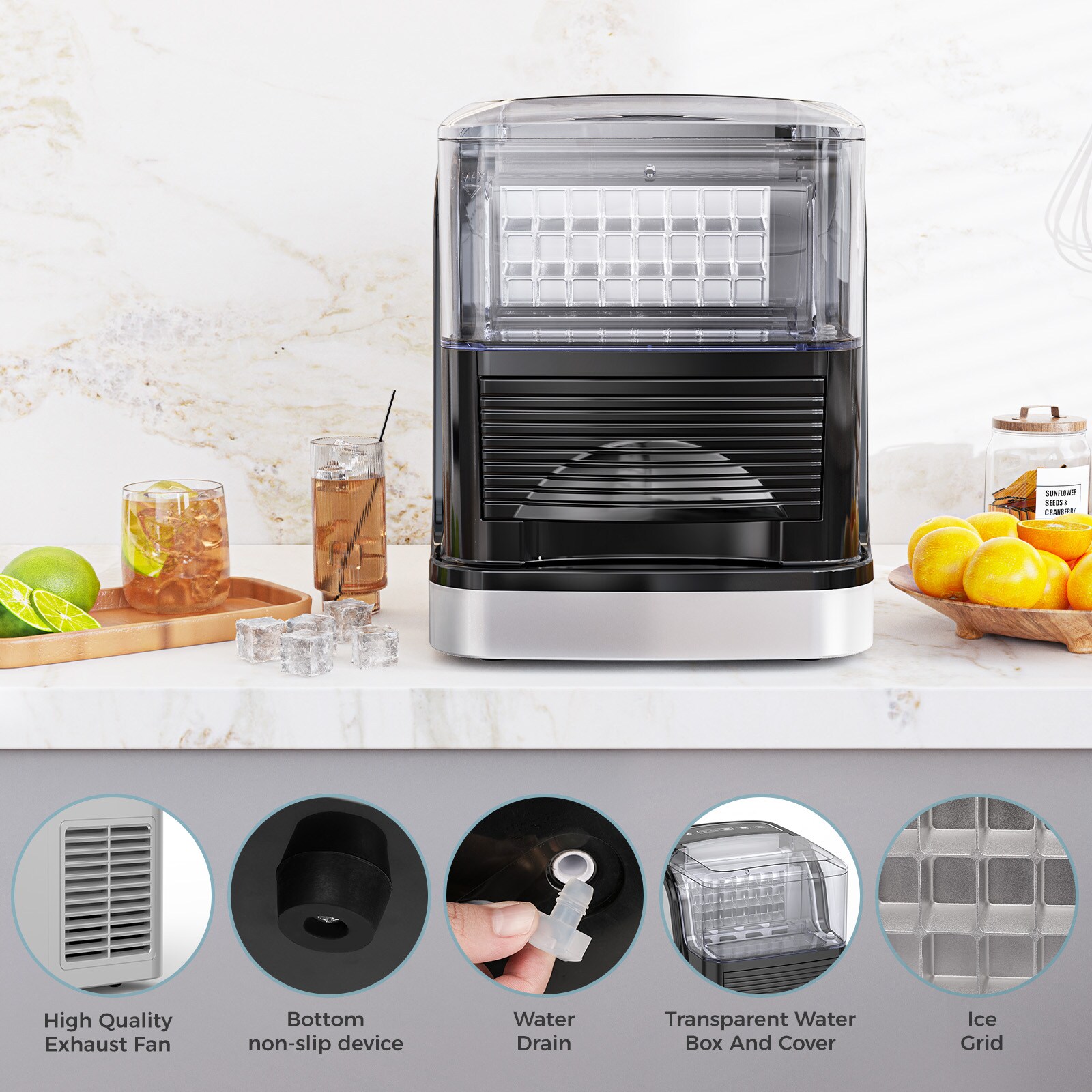 Máquina para hacer hielo en cubos de 26 libras por día (negra)
