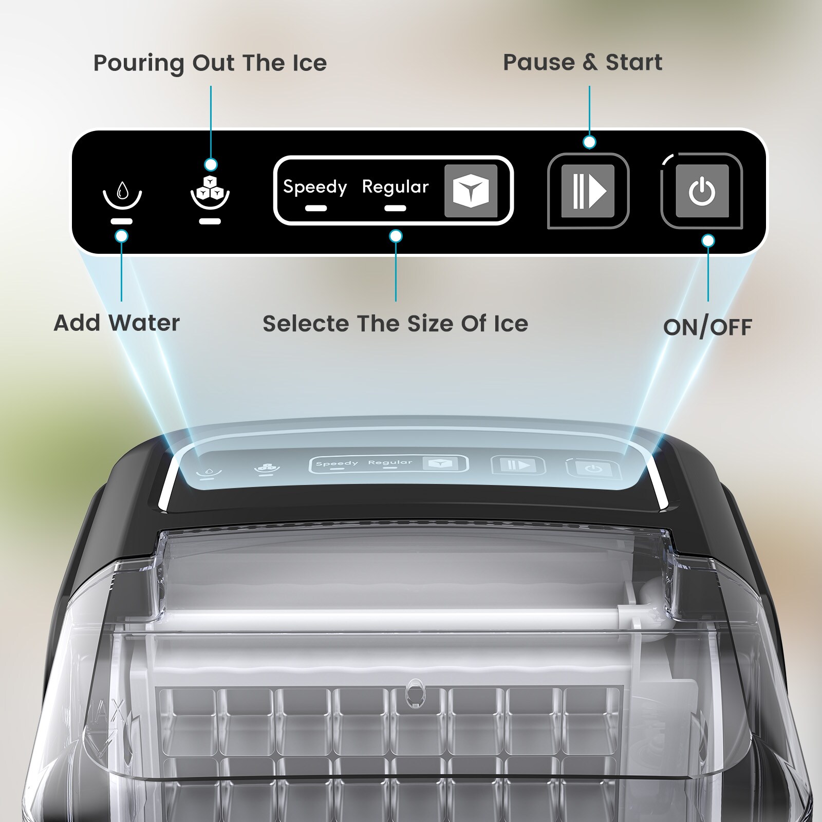 Máquina para hacer hielo en cubos de 26 libras por día (negra)